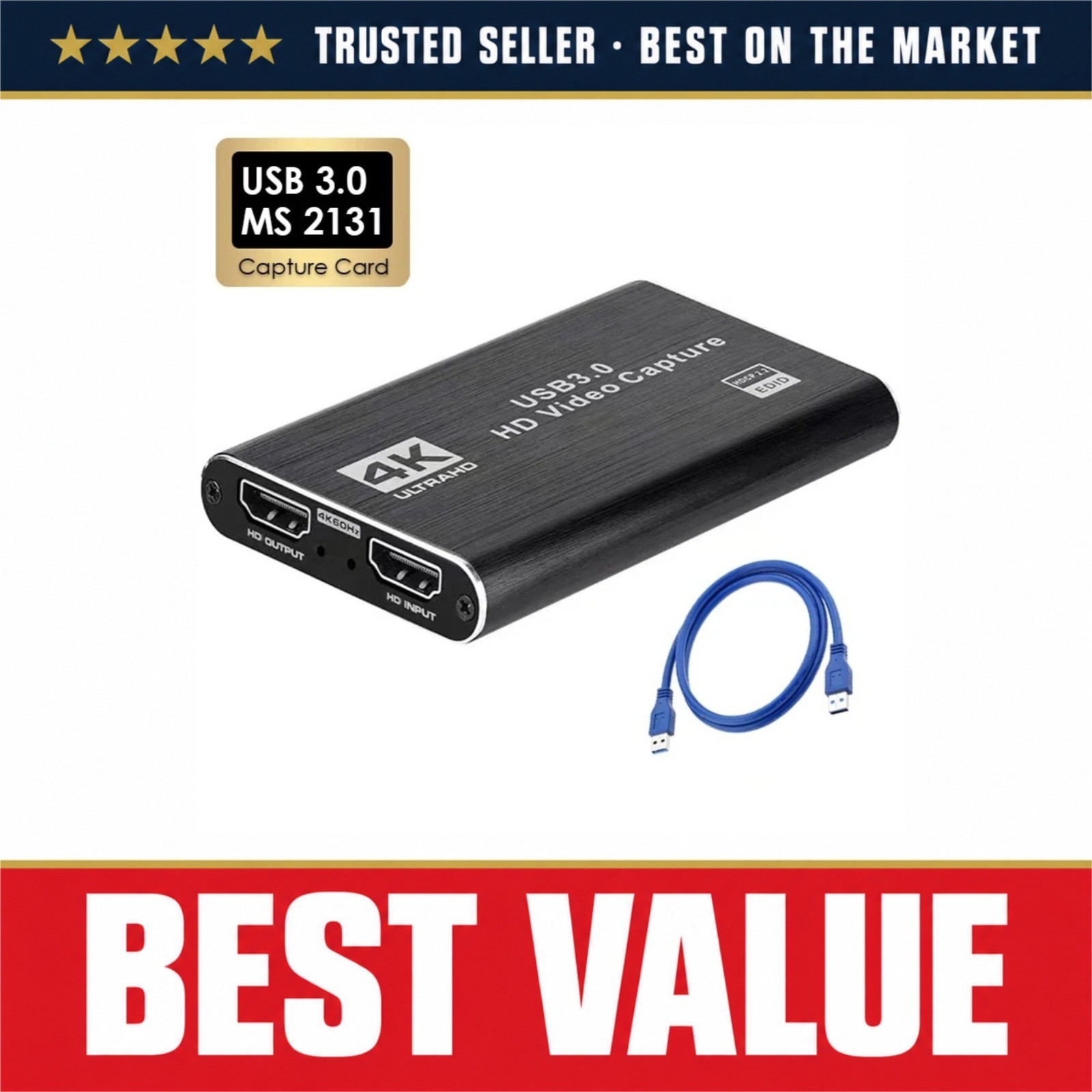 4K USB 3.0 Video Capture Card 1080P 60Hz HDMI Recorder for PS4 OBS Streaming