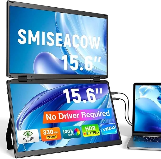 SMISEACOW Laptop Screen Extender 15.6" IPS 1080P Triple Portable Monitor