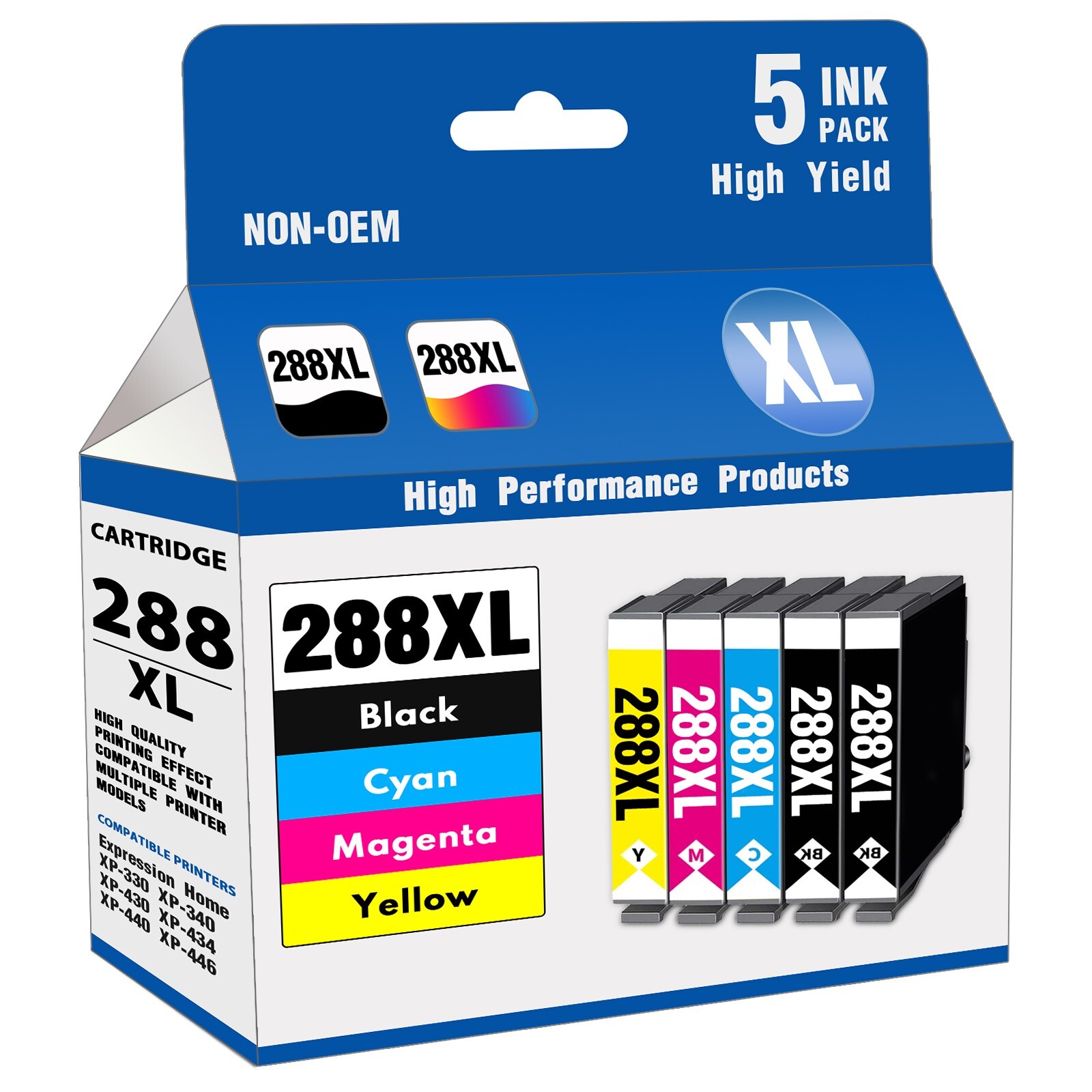 288XL Ink Cartridge Combo for Epson XP-430 XP-440 XP-446 XP-434 Printers(5-Pack)