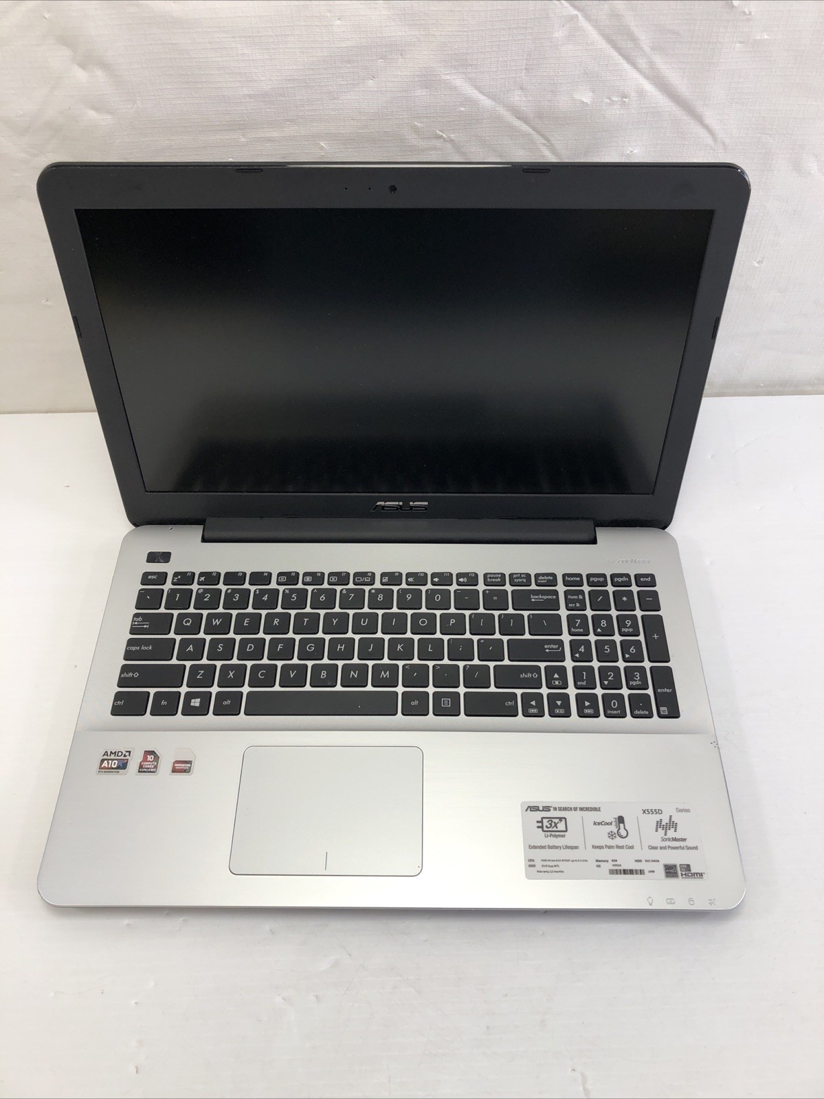 Asus X555D AMD A10-8700P 12 GB Ram No hard drive bad battery