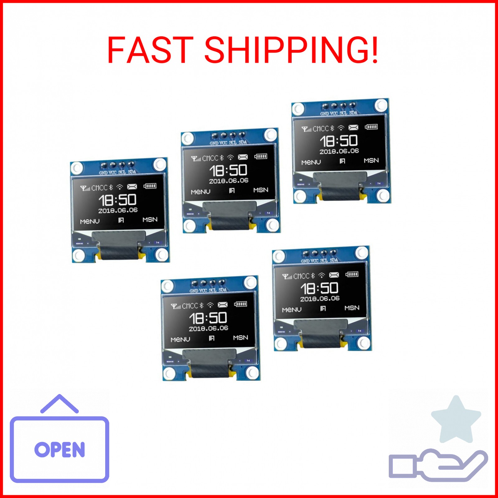 Hosyond 5 Pcs 0.96 Inch OLED I2C IIC Display Module 12864 128x64 Pixel SSD1306 M