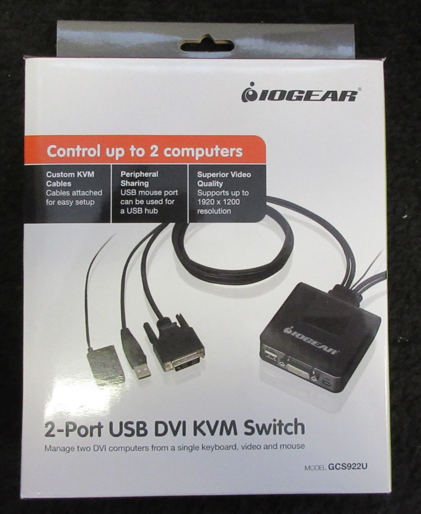 IOGEAR 2-Port USB DVI KVM Swithch, GCS922U - Brand New