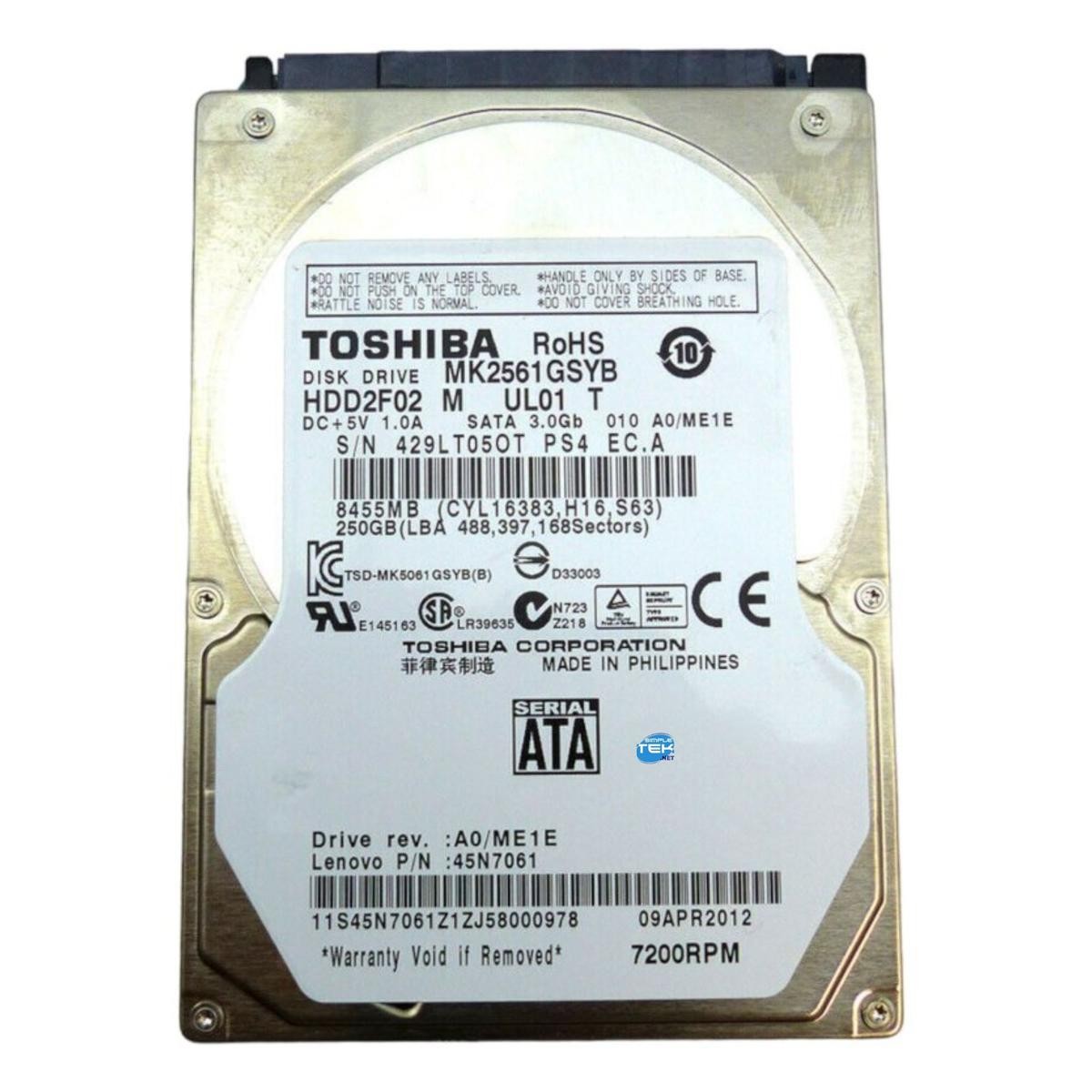 Toshiba Mk2561gsyb 250gb HDD 2.5" SATA 7200rpm Internal Hard Drive_