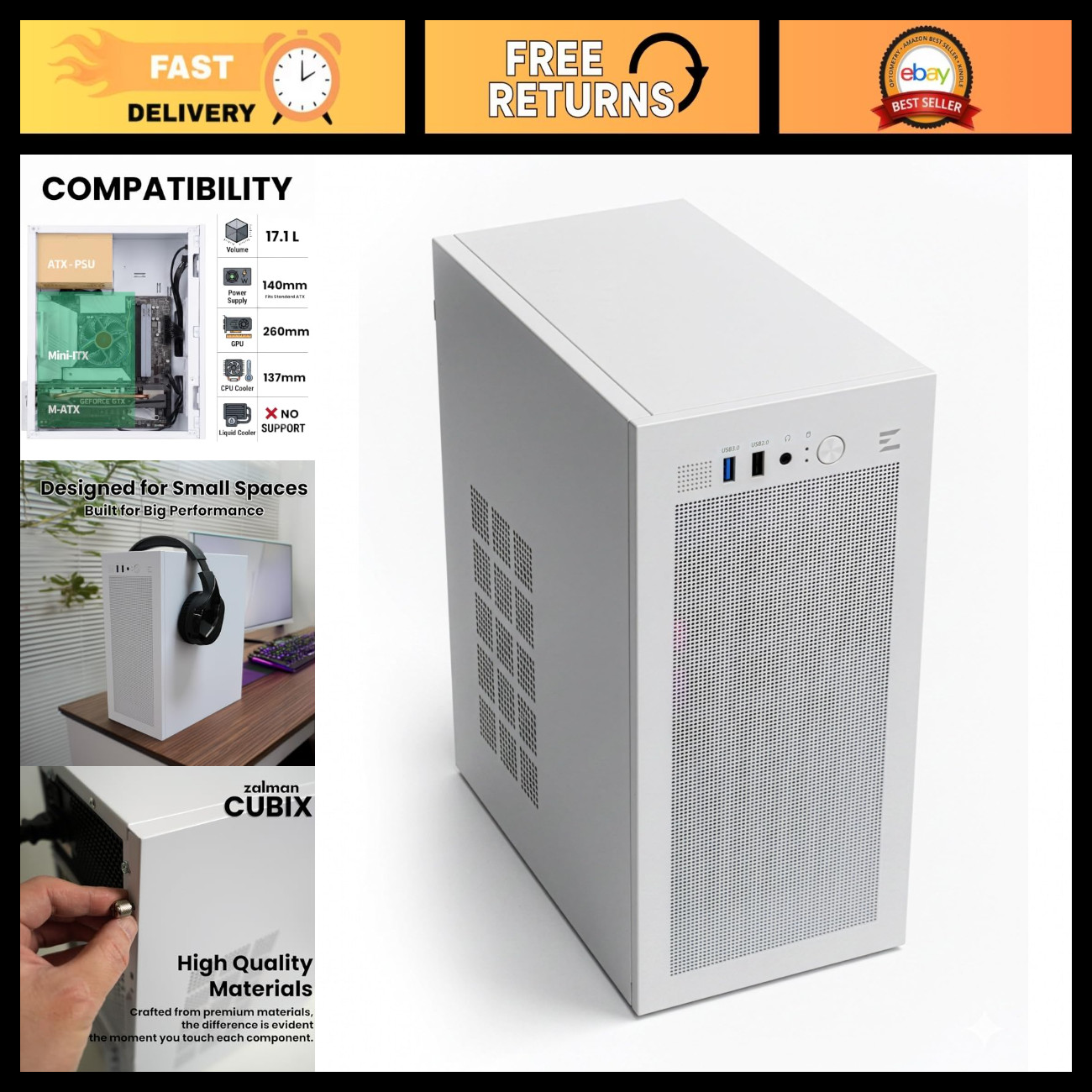 Compact Micro-ATX Mini ITX PC Case with 80mm Fan - White, Stylish Design, Easy B