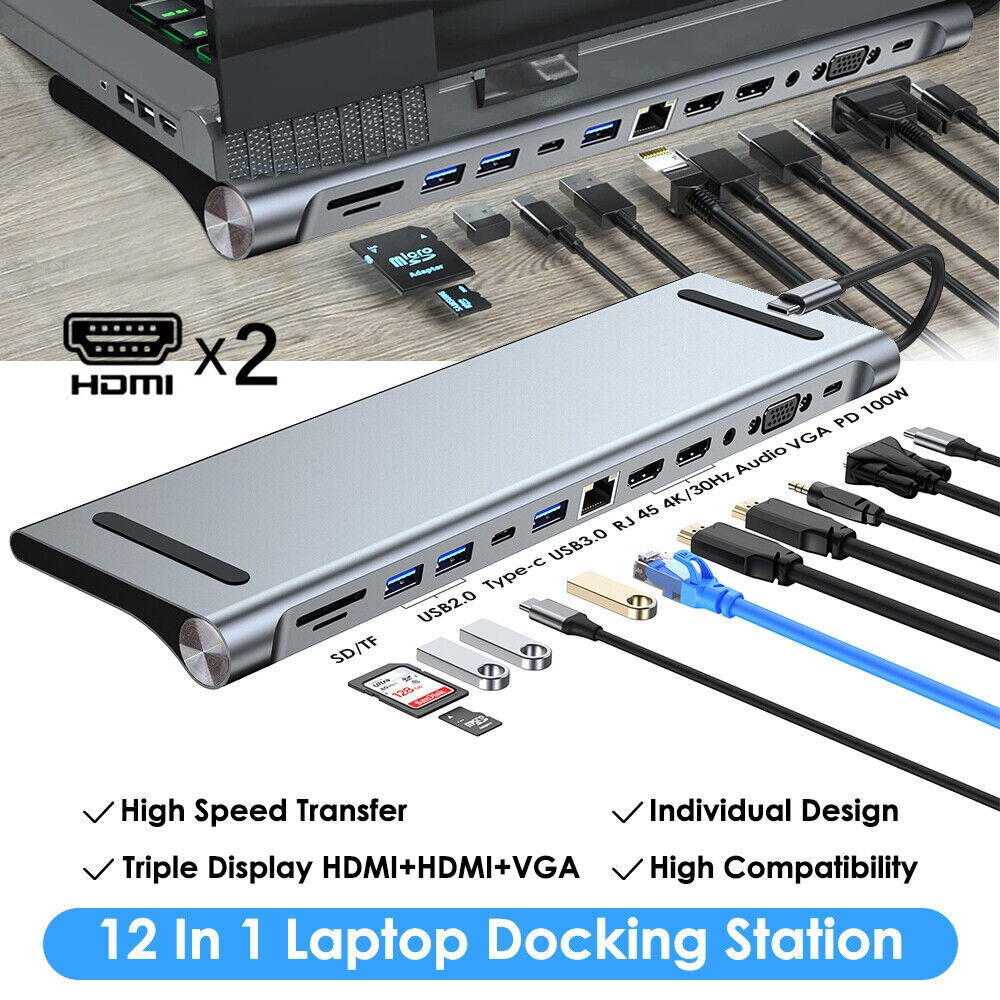 12in1 USB C docking station Dual monitor dock Triple display charging function