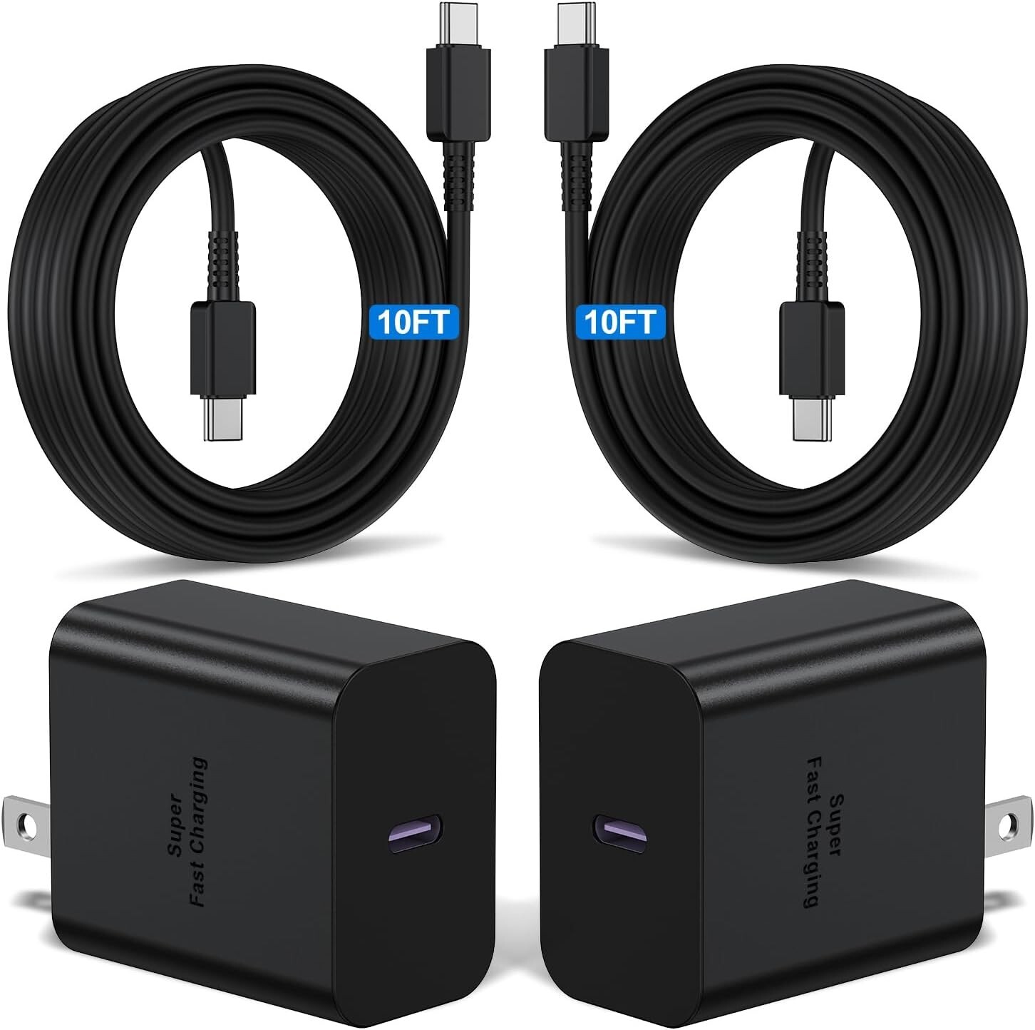 2 Pack 45W Super Fast Charger Type C 10 ft USB C Wall Android Phone Cable Cord