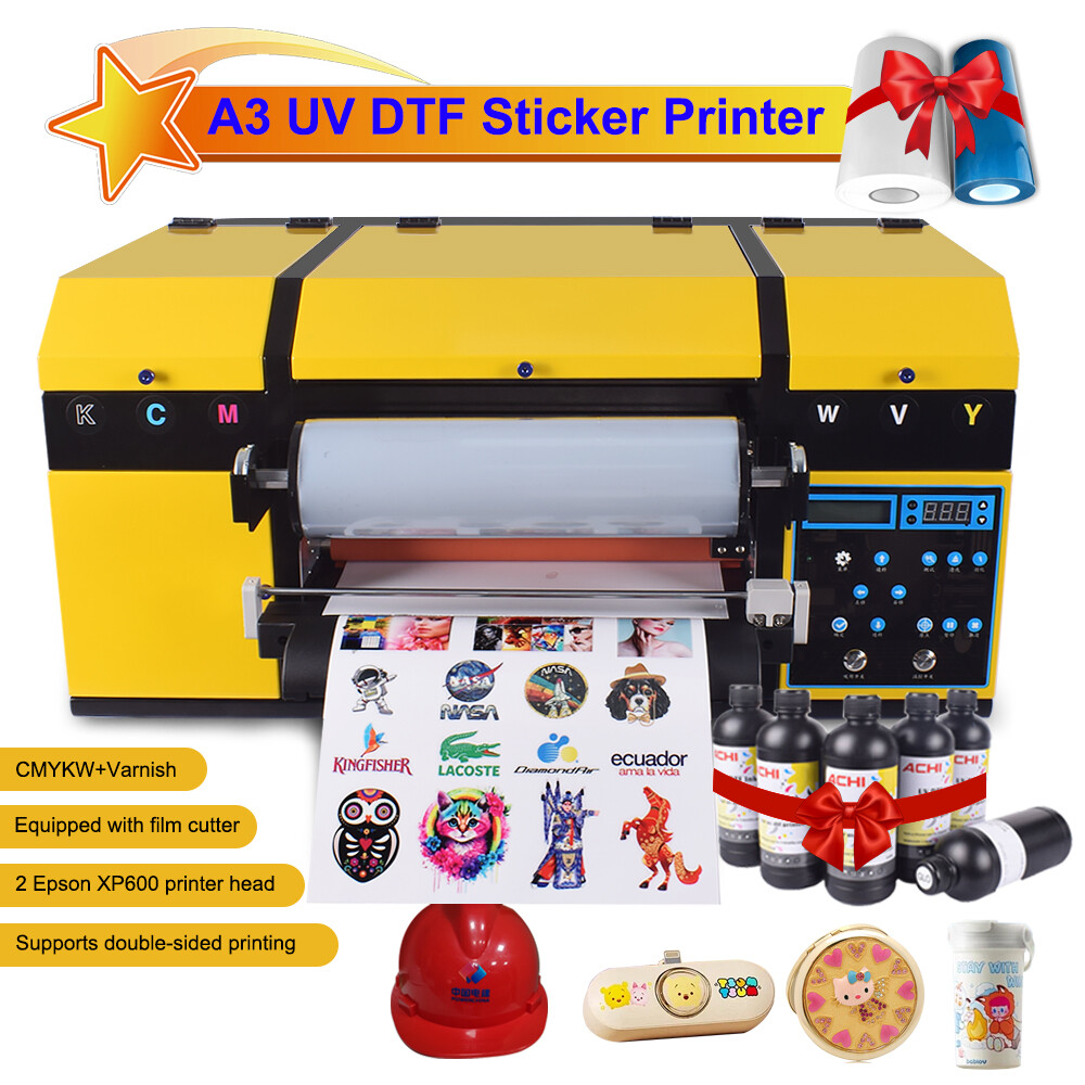 【US STOCK】New A3 UV DTF Sticker Printer 2PCS XP600 Print Head with Film Cutter
