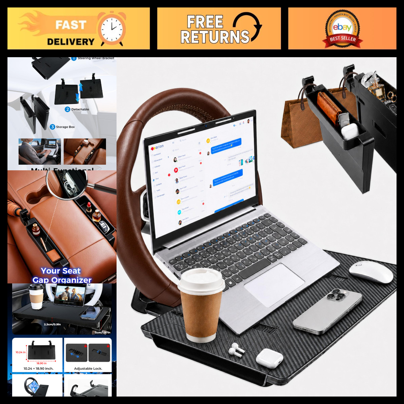 Adjustable Steering Wheel Tray for Laptop & Eating - Car Desk Organizer