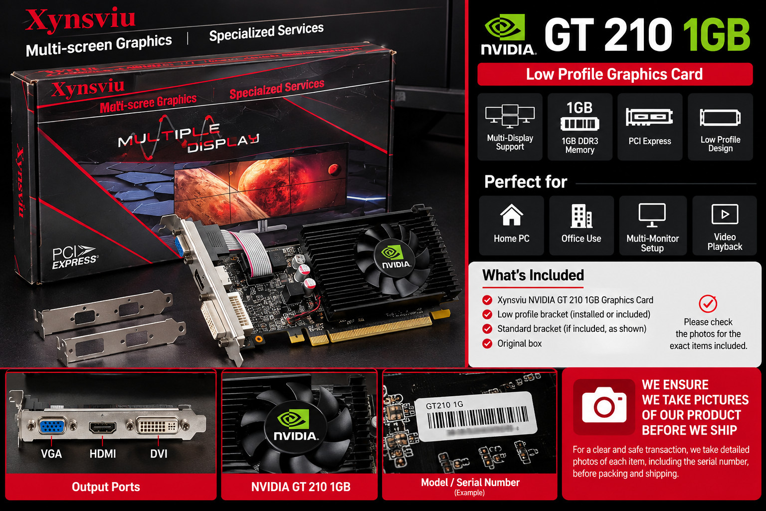 NVIDIA GeForce GT 210 1GB Low Profile PCIe Video Graphics Card VGA HDMI DVI