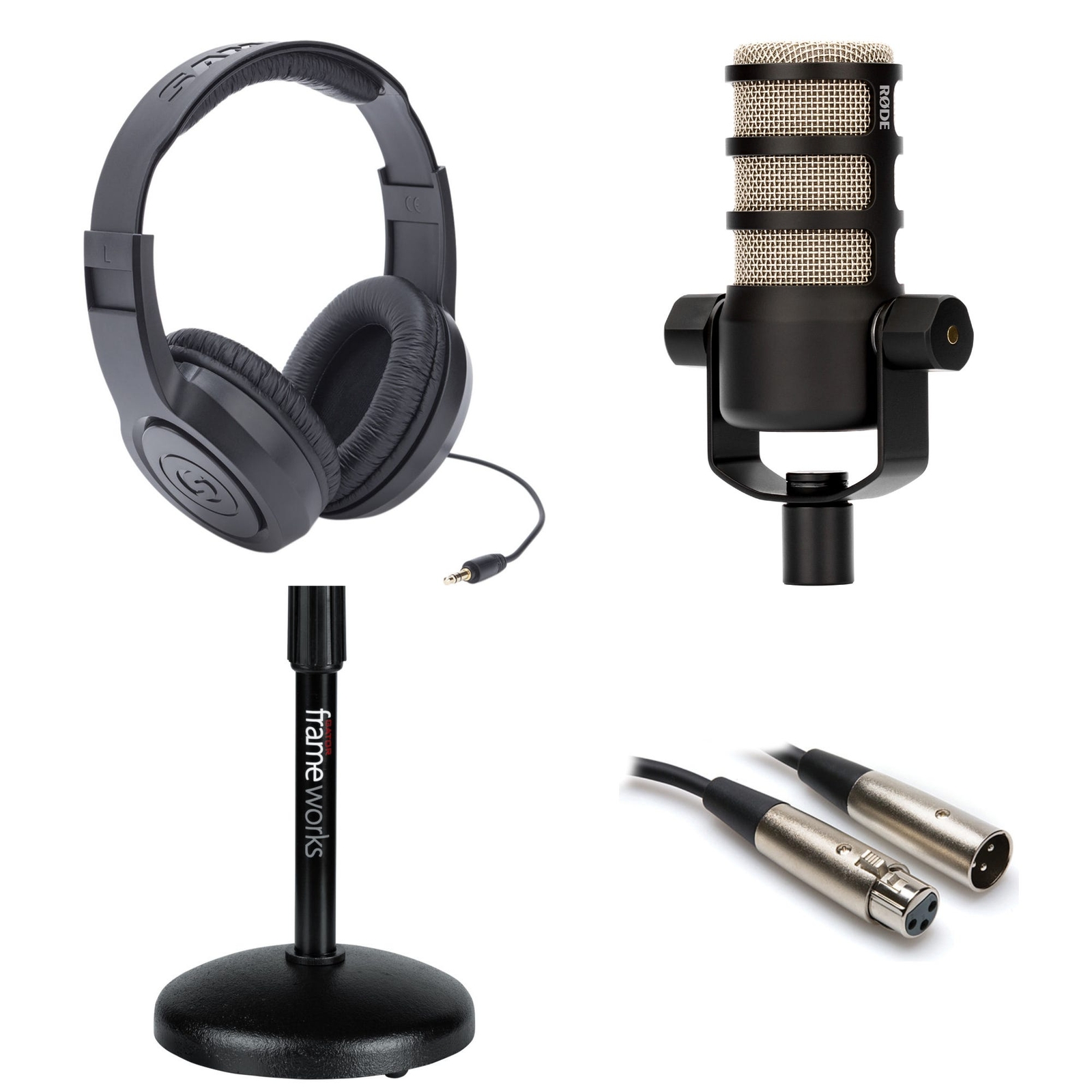 Rode PodMic Dynamic Podcast Microphone with Gator GFW-MIC-0501 Desktop Mic Stand