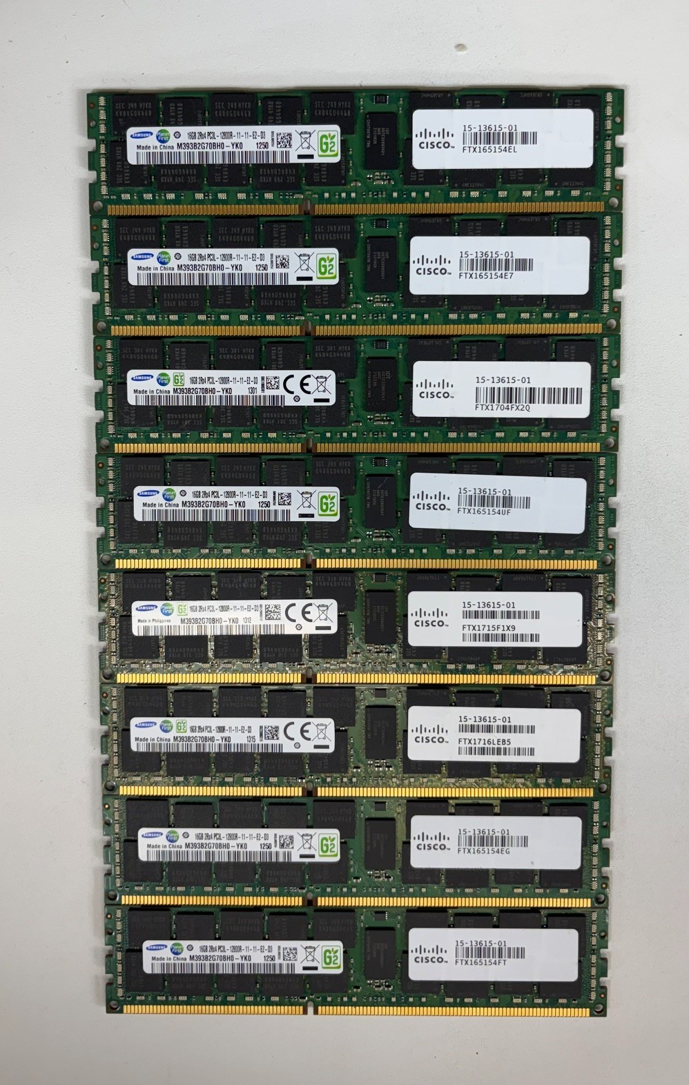 Lot of 8X  Samsung 16GB 2Rx4 PC3L-12800R-11 M393B2G70BH0-YK0 server 128GB Total