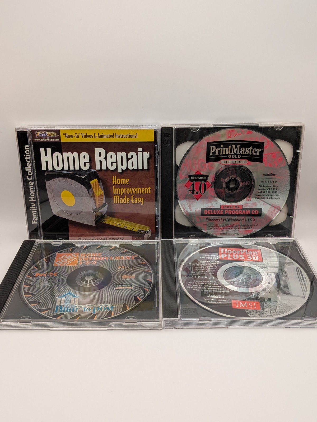 Vintage Windows 95 Home Repair FloorPlan PrintMaster Software CD Lot