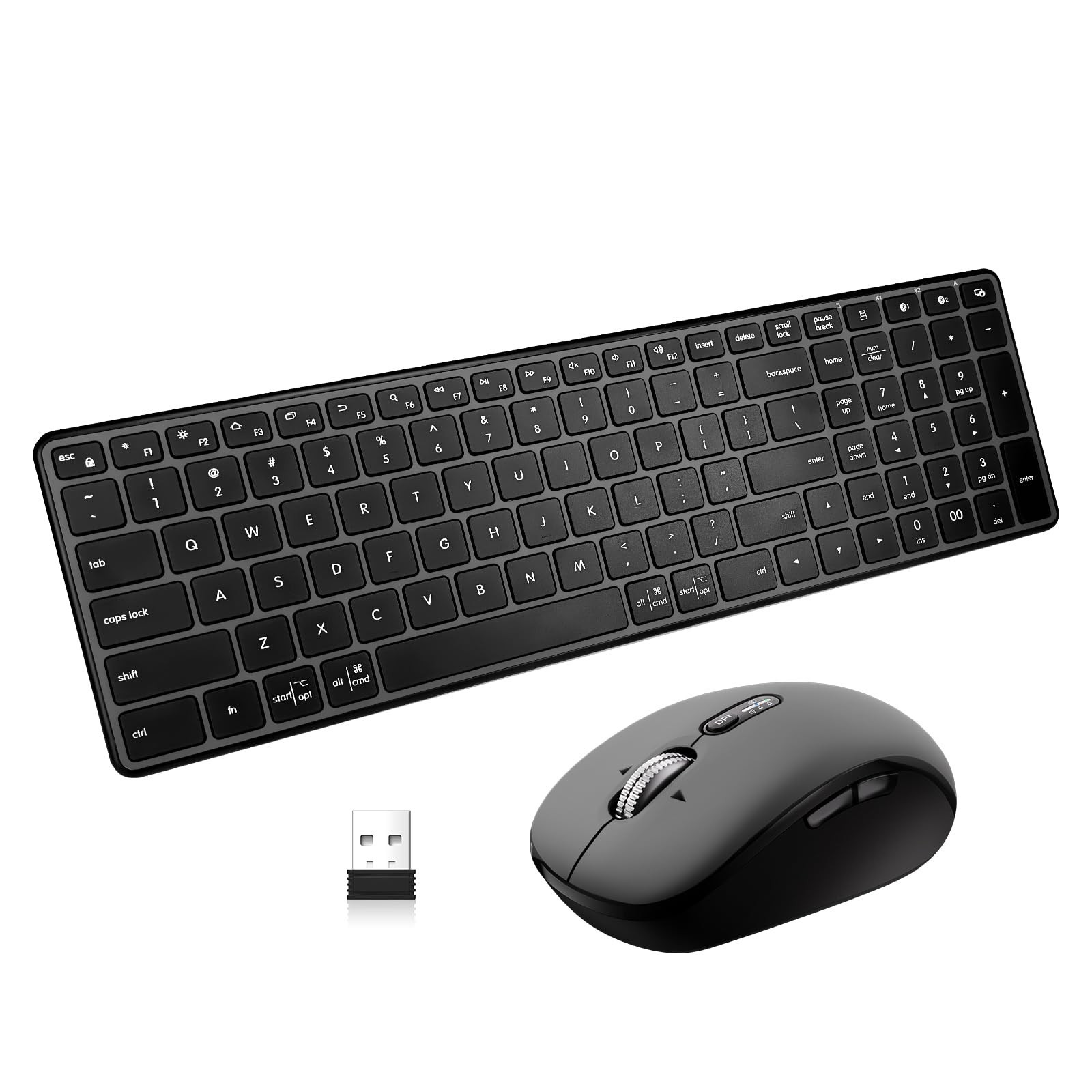 Wireless Bluetooth Keyboard and Mouse Combo (USB + Dual BT), Multi-Device Sli...