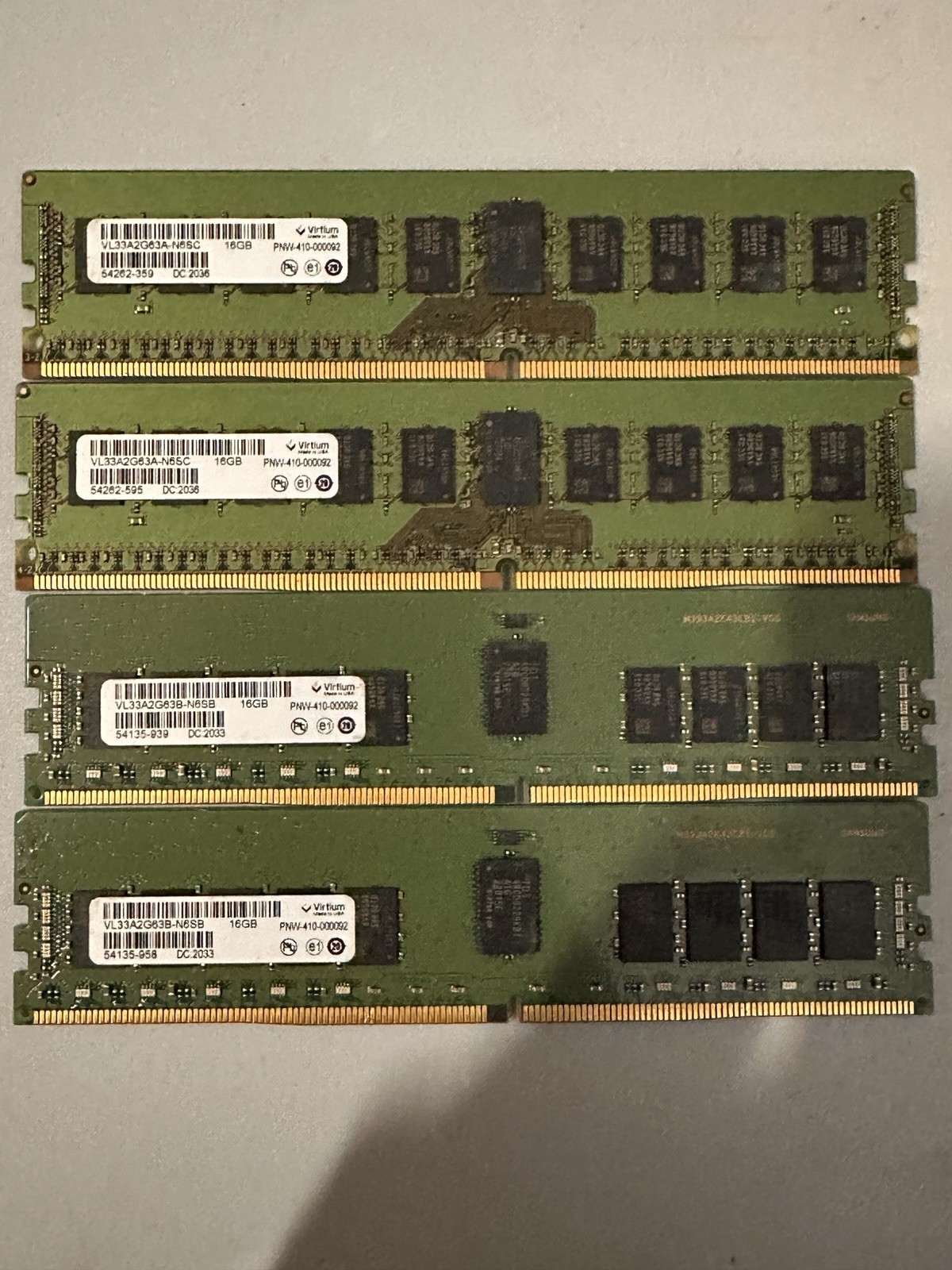 Lot Of (4) Virtium 16GB DDR4 ECC RDIMM VL33A2G63A-N6SC VL33A2G63B-N6SB