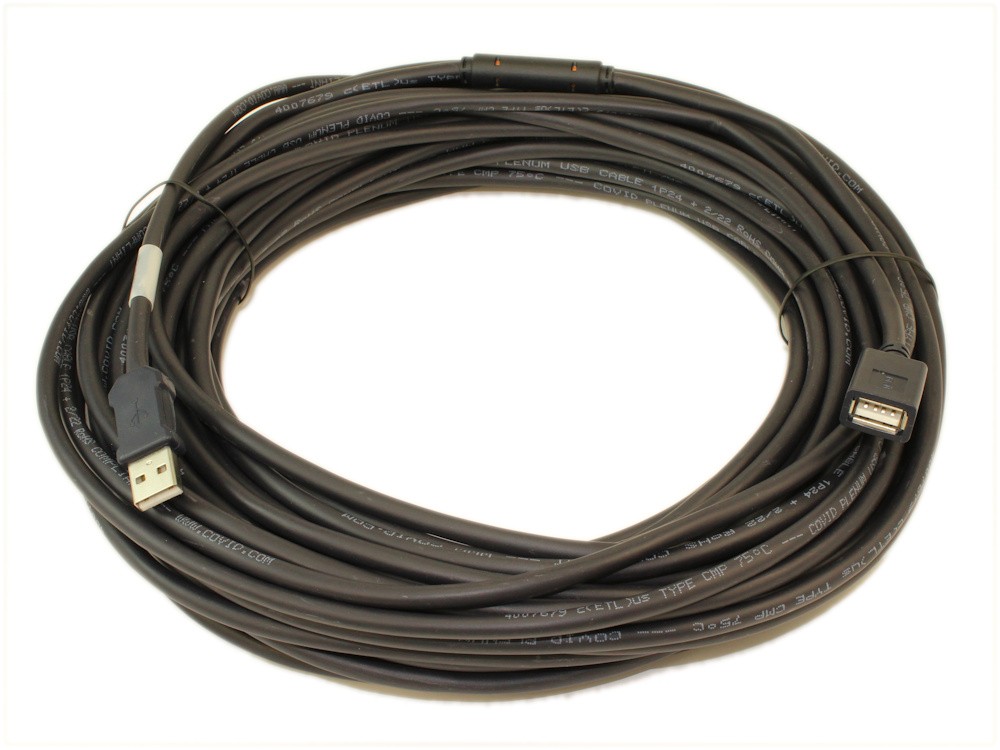 75ft USB 2.0 Active Extension Cable Type A Male to Female, Plenum Rated, Black