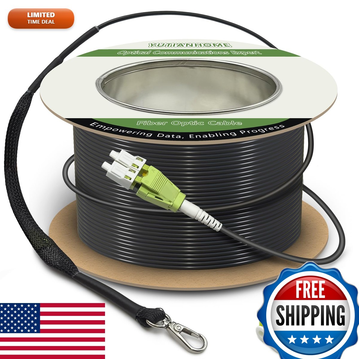YUTIANHOME 50m/165ft OM5 Multimode Armored LC LC Fiber Optic Patch Cord, Black