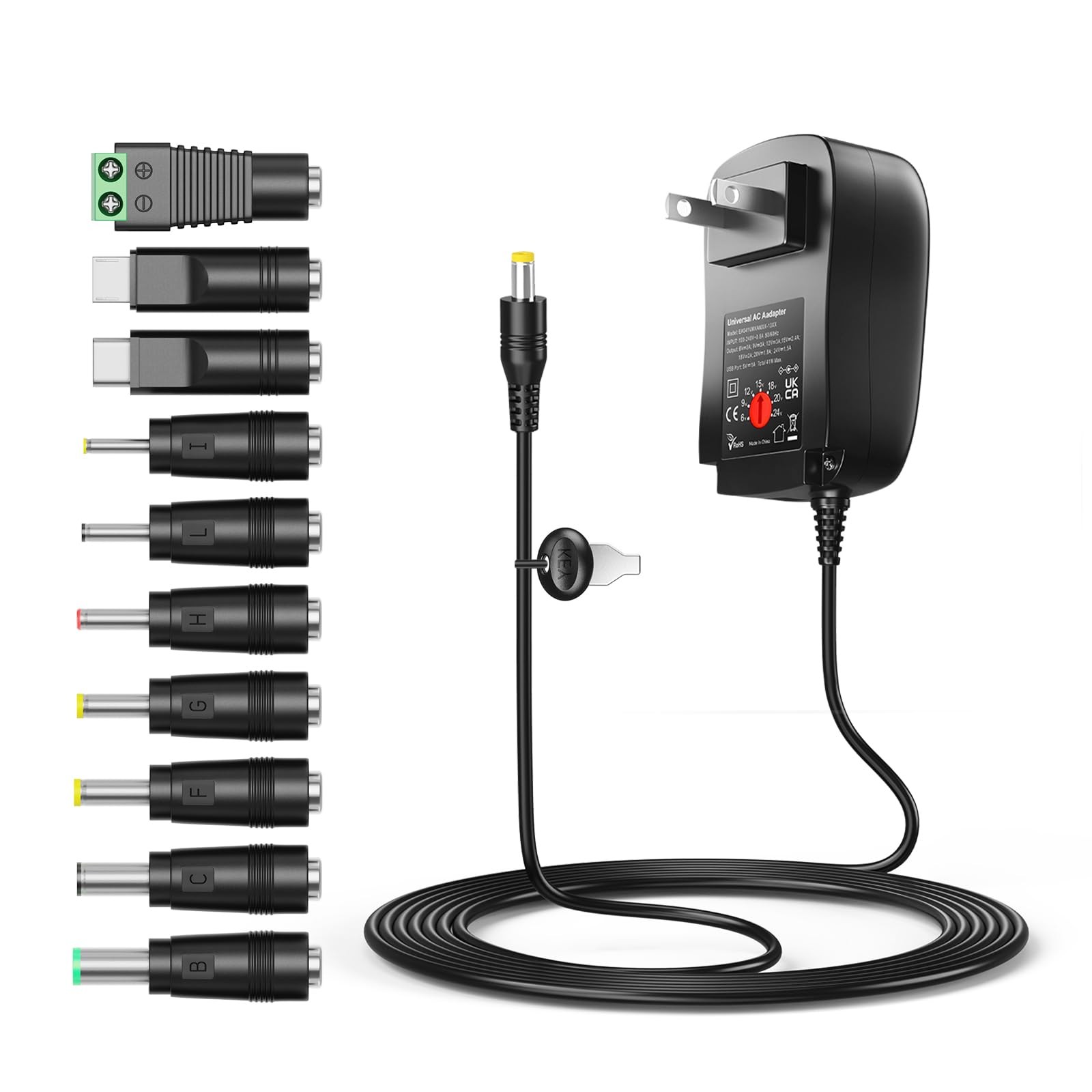 Belker 41W Universal 6V 9V 12V 15V 18V 20V 24V AC DC Adapter Power Black 