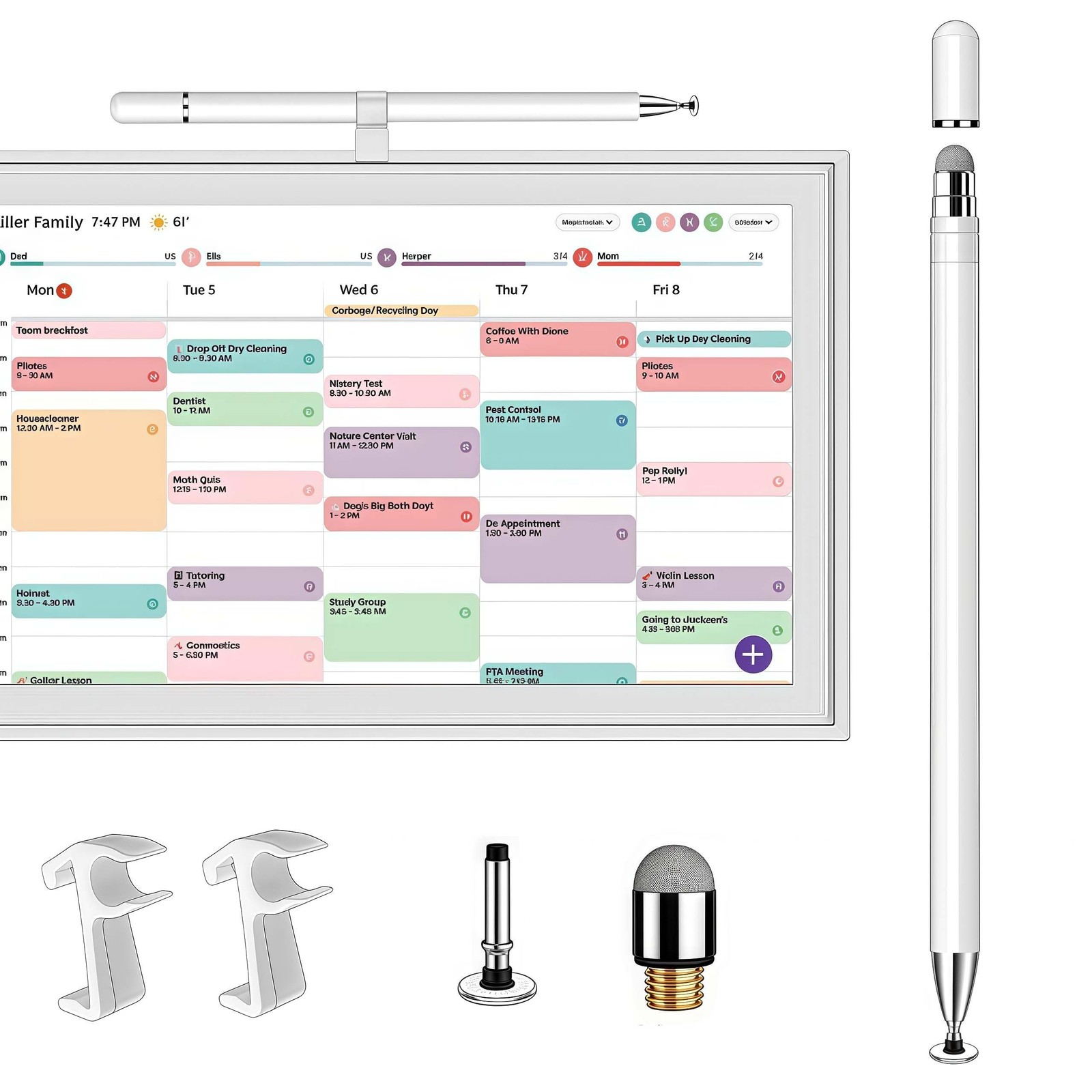 YJNAUPAI Stylus and Mount for Skylight 15 inch Calendar, 2-in-1 High white 