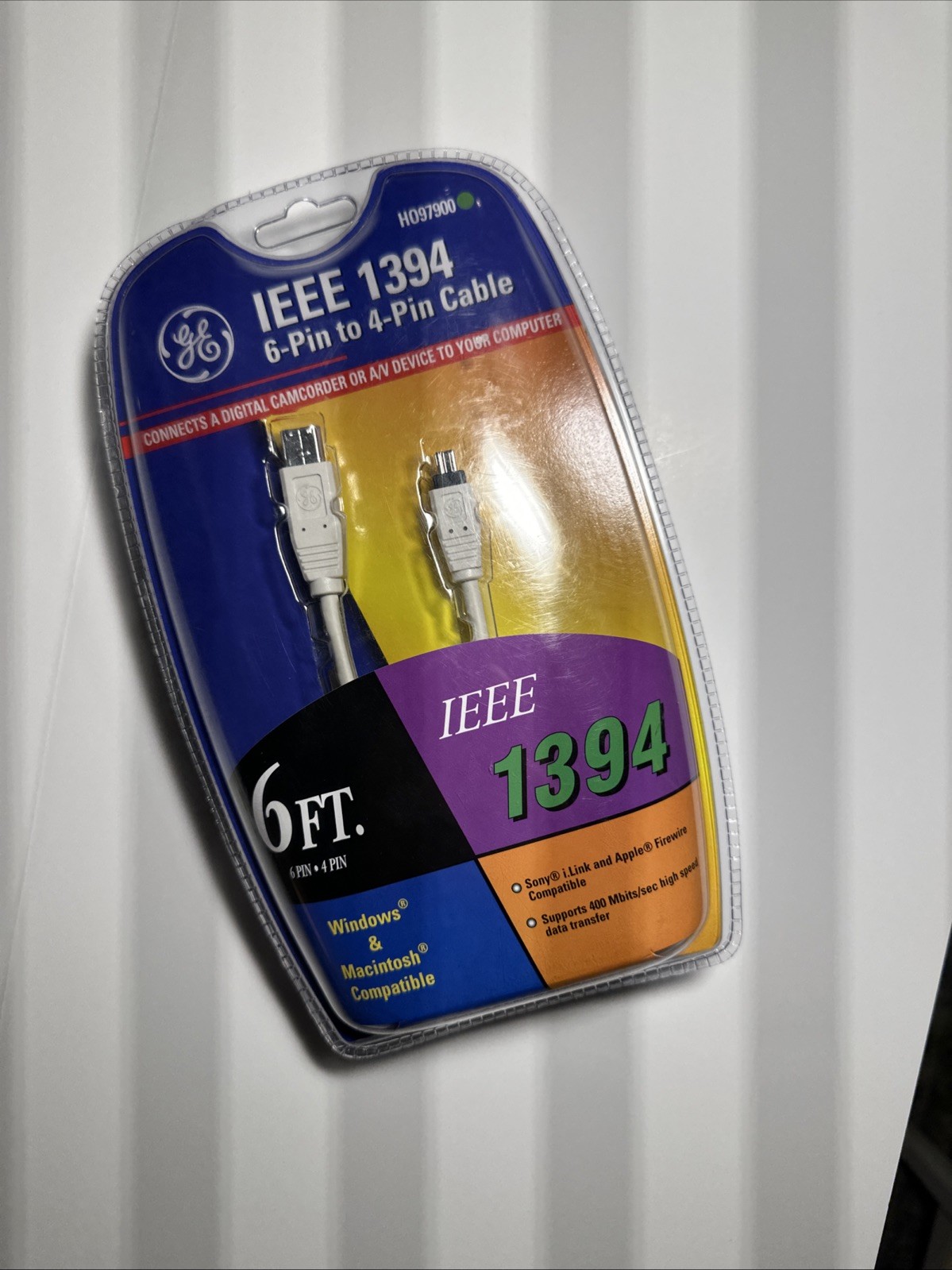 GE IEEE 1394 6 Pin to 4 Pin Cable 6FT HO9700 Camcorder or A/V Device Windows MAC