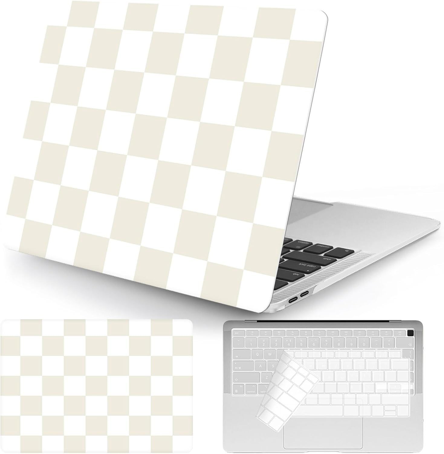 Cute Beige White Checkered Plastic Hard Shell Case for MacBook Air 13 Inch