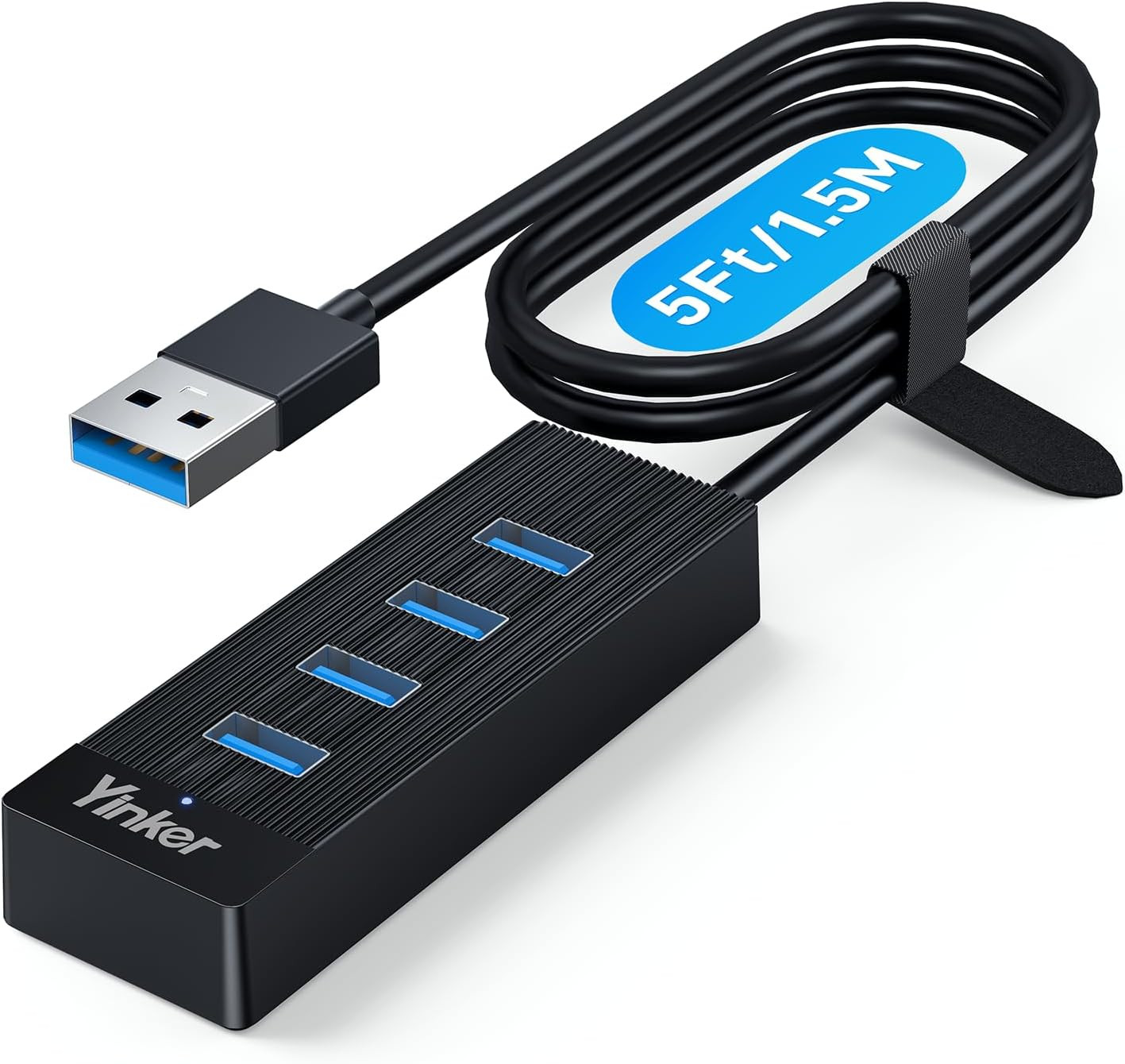 4 Port USB 3.0 Hub 10FT Long Cable with 5 Gbps 5V USB-C Power Supply for Lap...