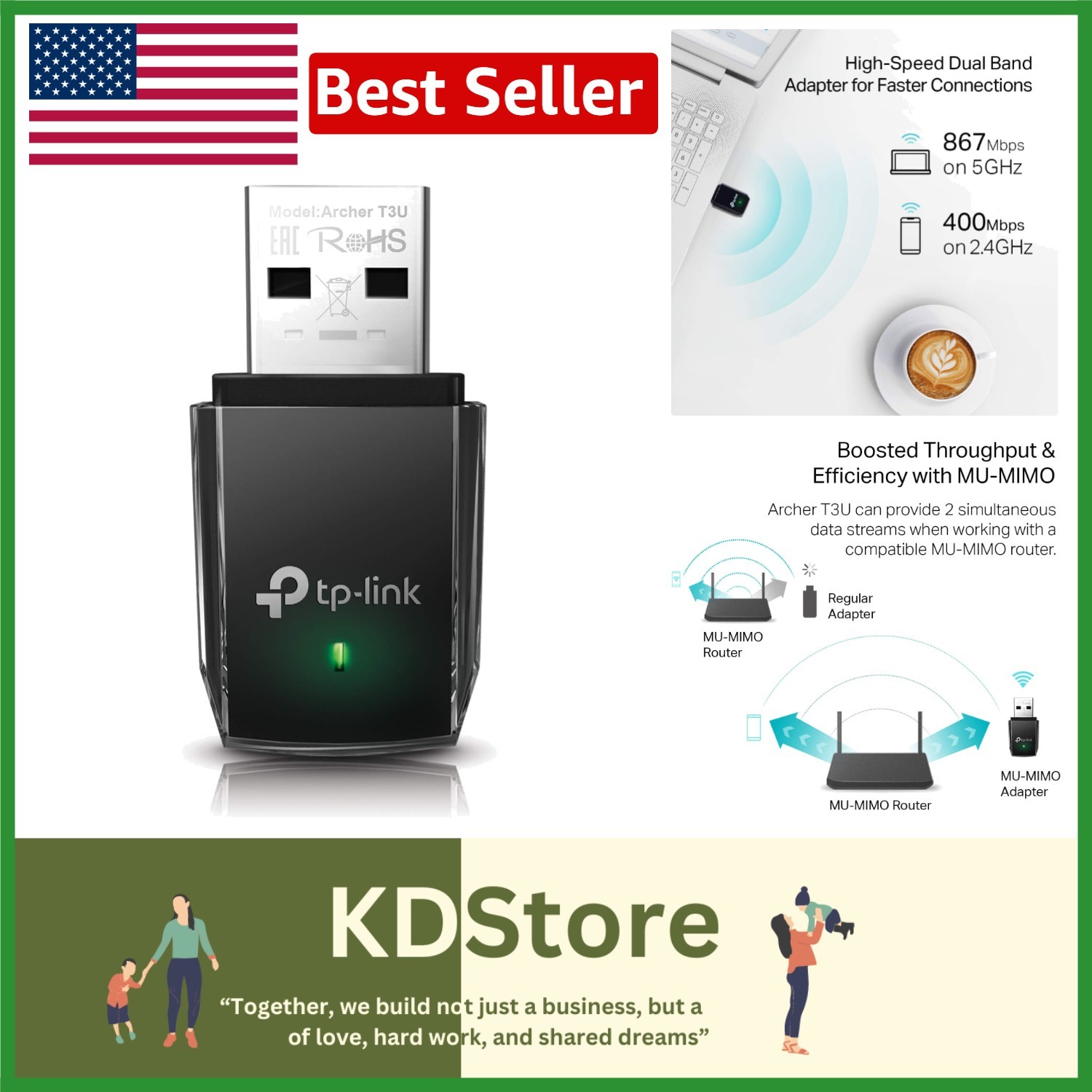 AC1300 Dual Band WiFi Adapter - USB 3.0 for Seamless Streaming & Gaming