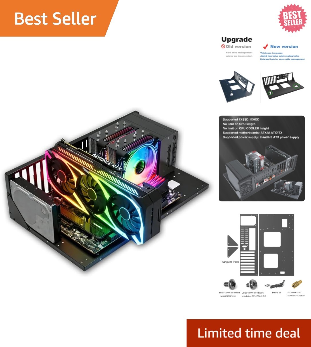 DIY Gaming Open Chassis Case for ATX/M-ATX/ITX - Mid Tower with RGB Lighting