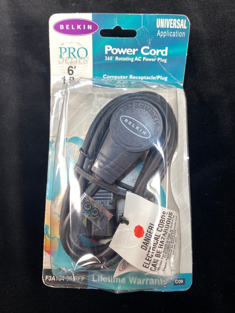 NOS Belkin PRO Series Power Cord 360 Rotating AC Power Plug to 3-Prong NIB