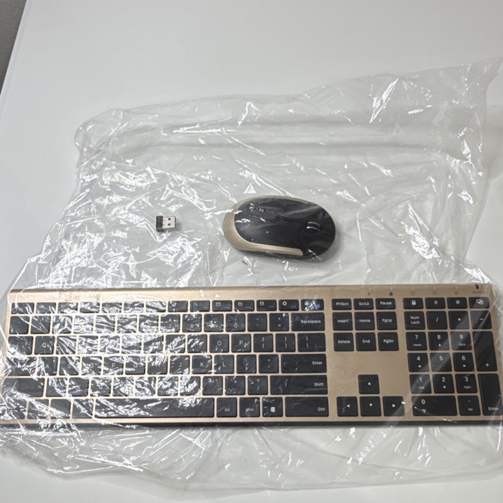Wireless Full Size Ultra Slim Keyboard & Mouse Bundle, Black & Gold, Silent Cli…