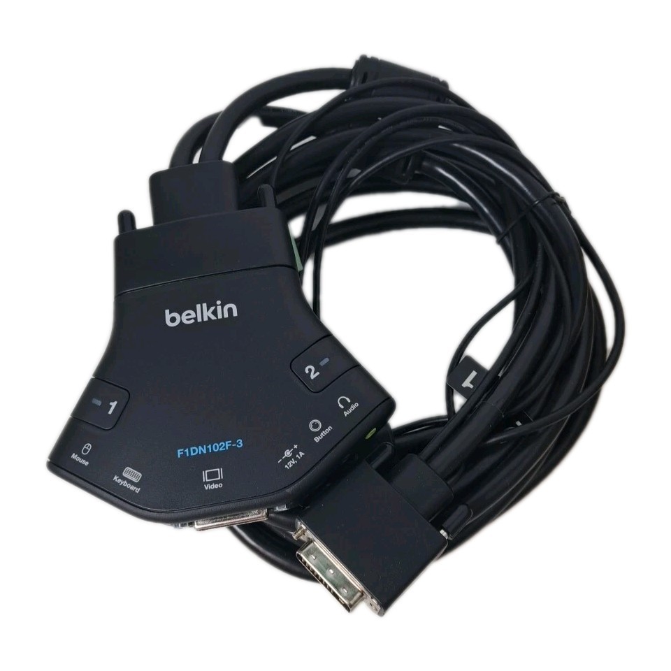 Open Box Belkin Secure Flip 2-Port DVI-D Single-Link KVM with Audio F1DN102F-3