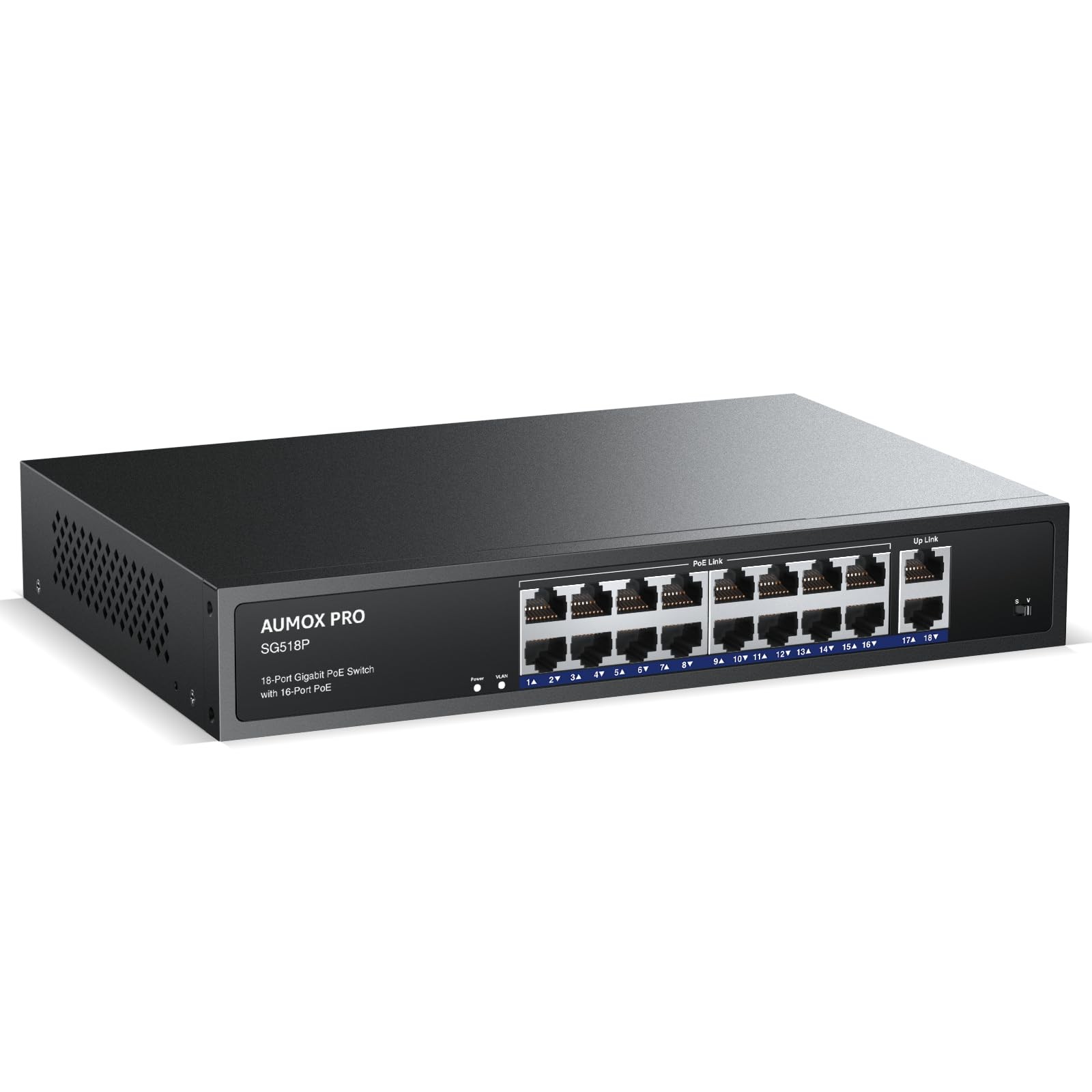 AUMOX PRO 18 Port Gigabit PoE Switch 250W 16PoE 2 Uplink Rack Mount VLAN