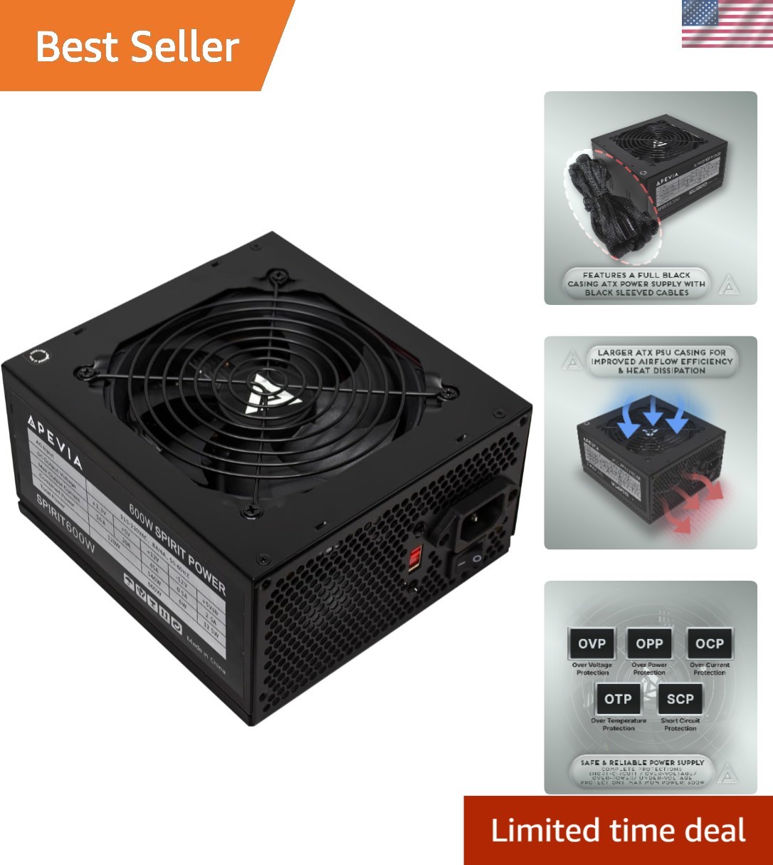 SPIRIT600W Spirit 600W ATX Power Supply, 120MM Fan, All Protections