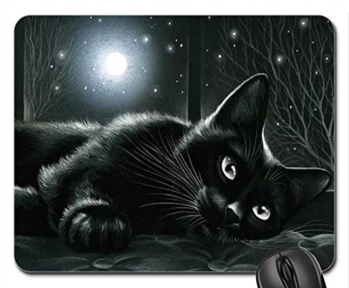 Schoolsupplies Black Cat In Moonlight Mouse Pad, Mousepad (Cats Mouse 
