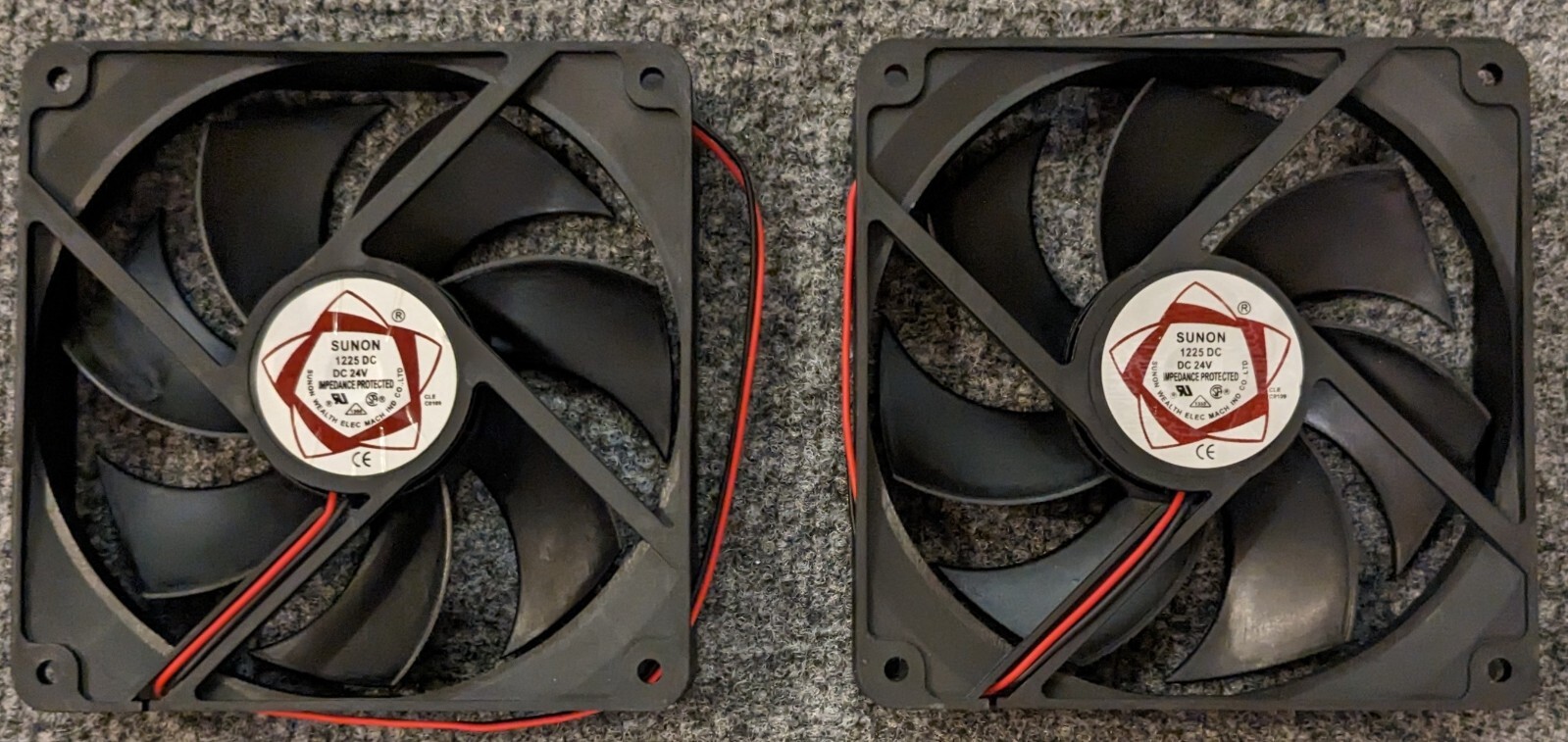 2 X Sunon 120 mm Box Fan - 24 V DC - 80 CFM - 9" Wires - 7 Blades - 25mm Thick