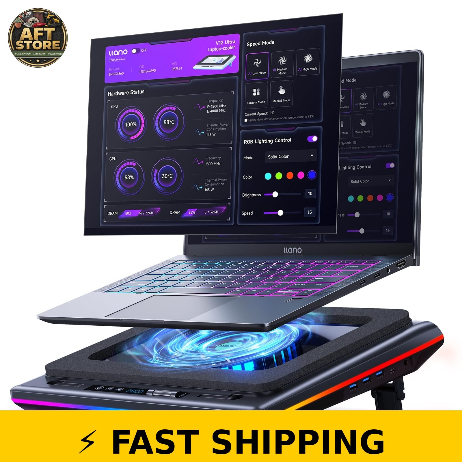 llano V12 Ultra Laptop Cooling Pad - Smart Cooling Technology