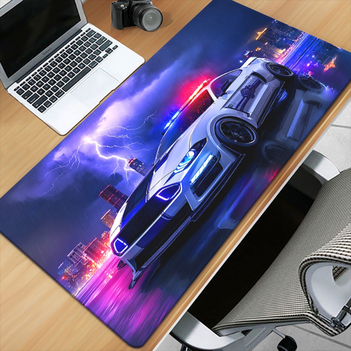 1pc XXL Large Police Car City Blue Mouse Pad & Desk - Non-Slip Rubber Base, Po