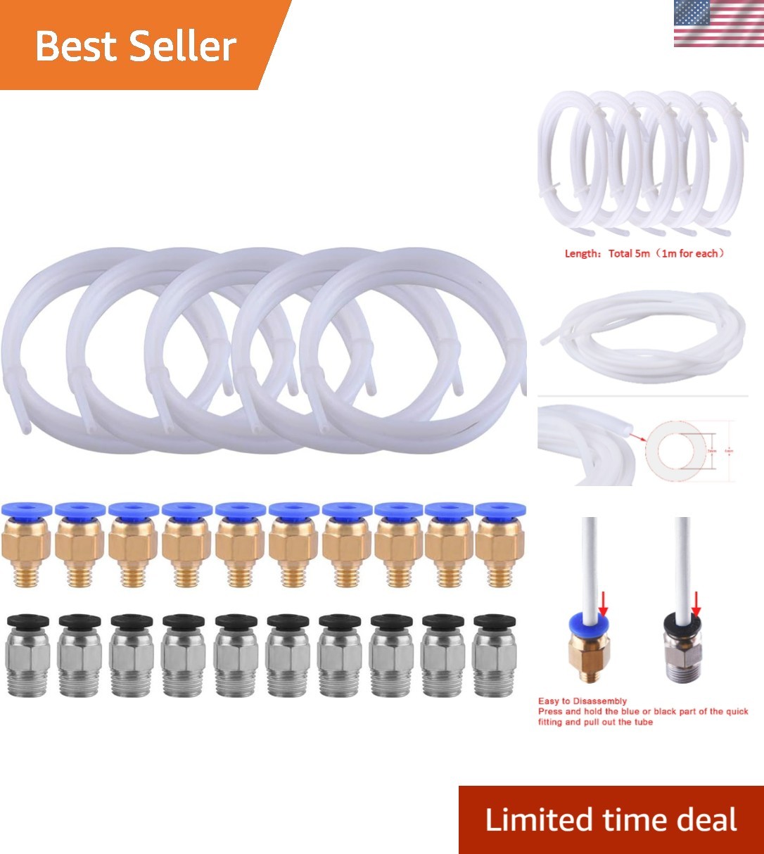 5 Pcs Teflon Tube PTFE Tubing 1M