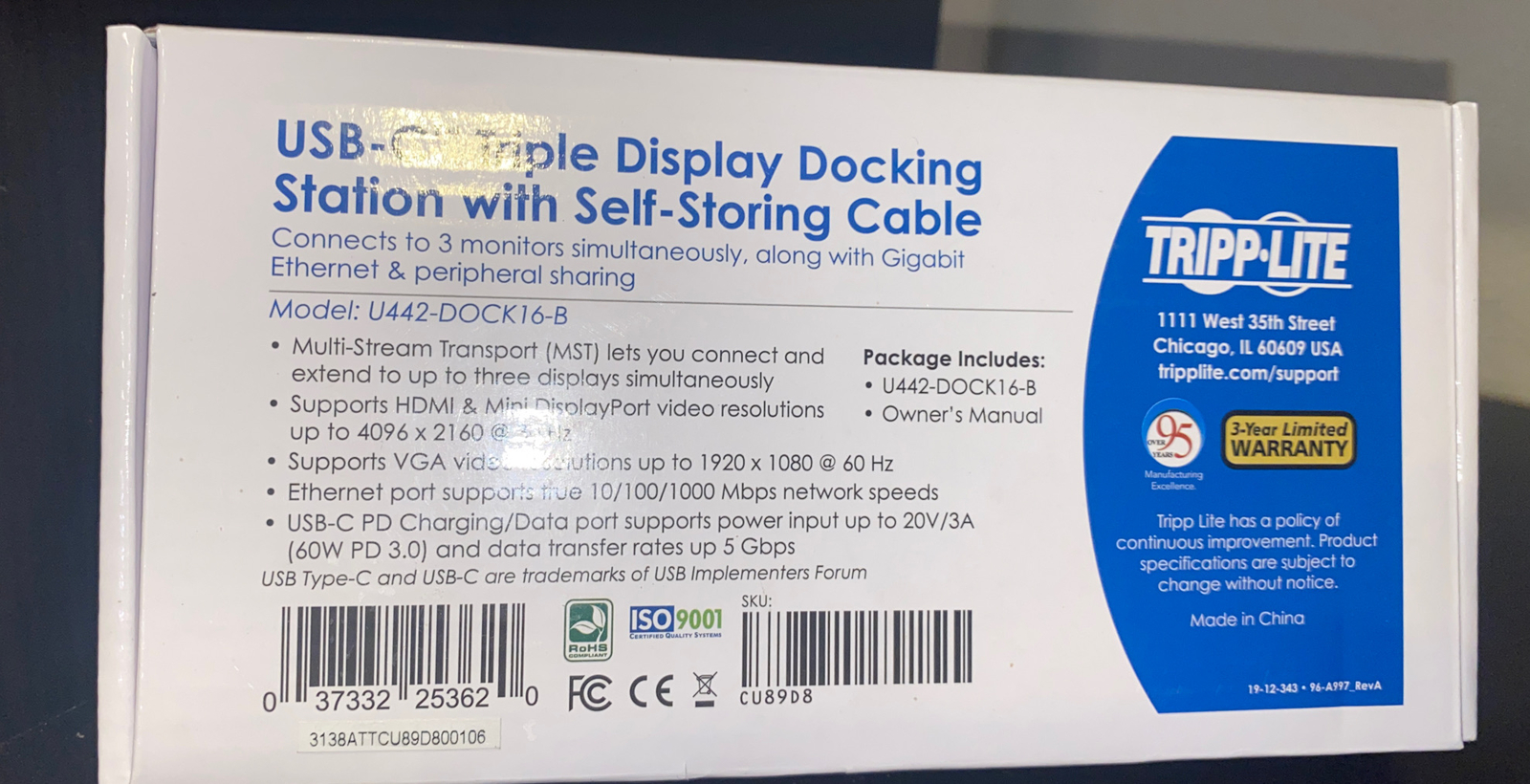 Tripp Lite U442-DOCK16-B USB 3.1 Gen USB-C Docking Station
