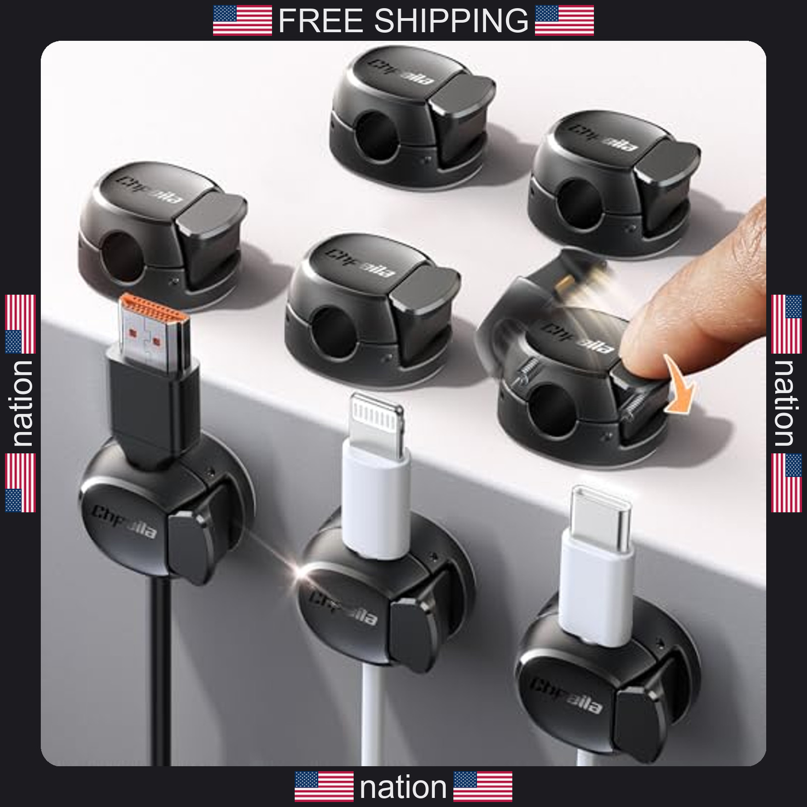 Chfeila 8 Pack Cable Clips [Dual Spring & Clasp] Cable Management, Max Secure