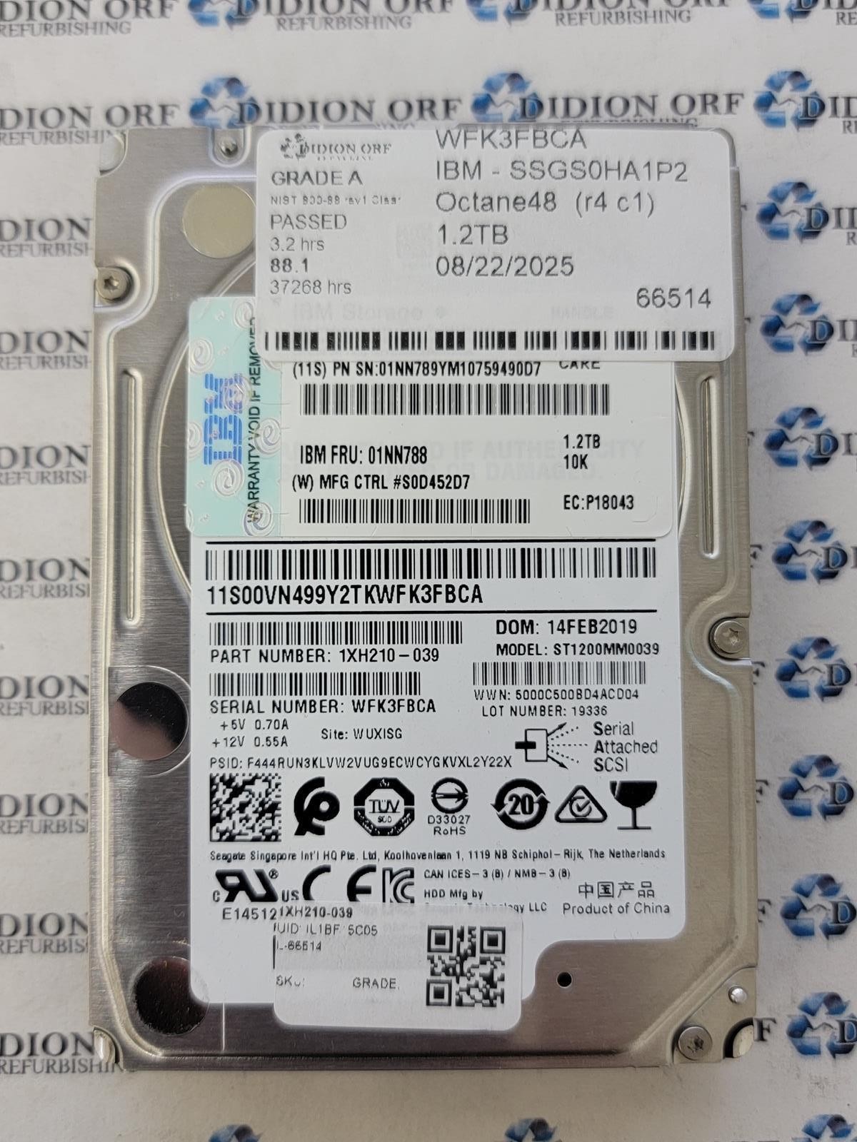 IBM ST1200MM0039 1.2TB 2.5" SAS SERVER HDD, GRADE A,  SKU 19803