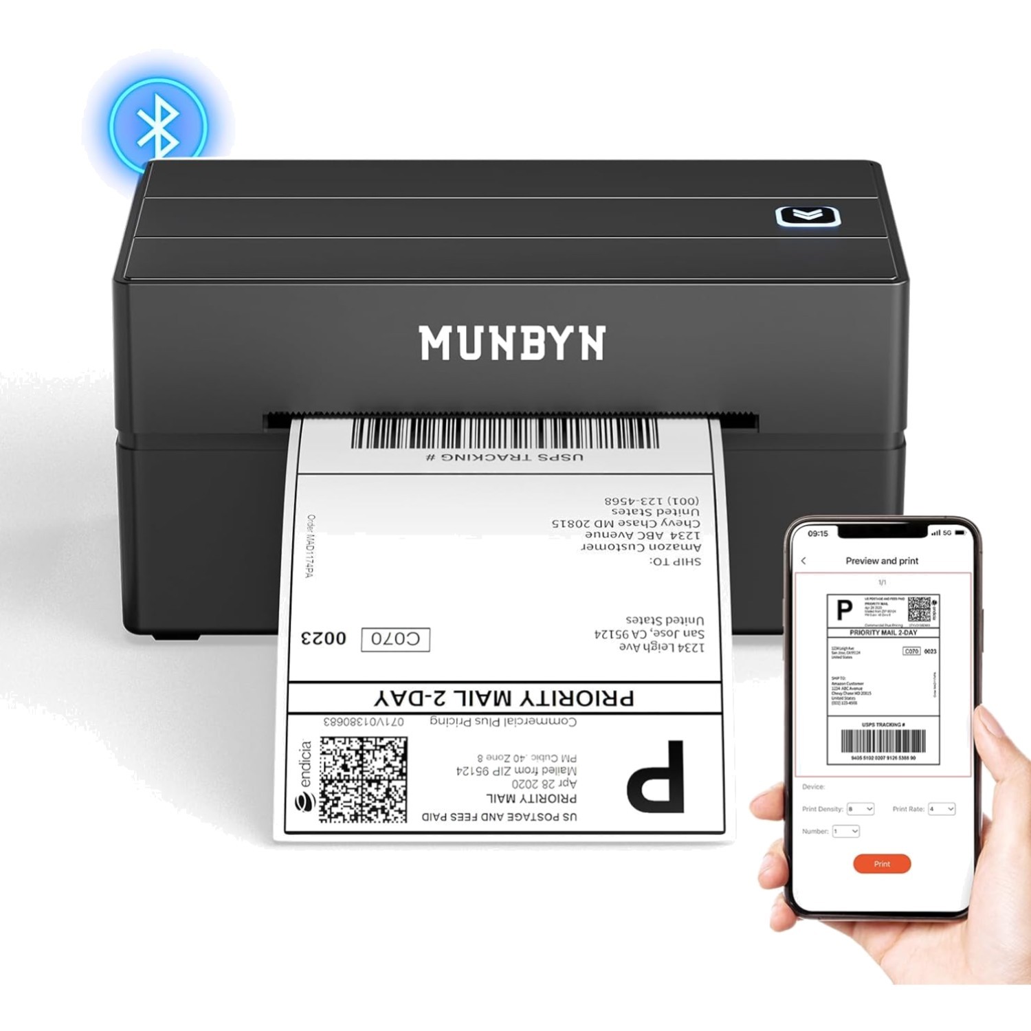 Compact Thermal Label Printer with Bluetooth and 203 DPI - Ideal for Shipping