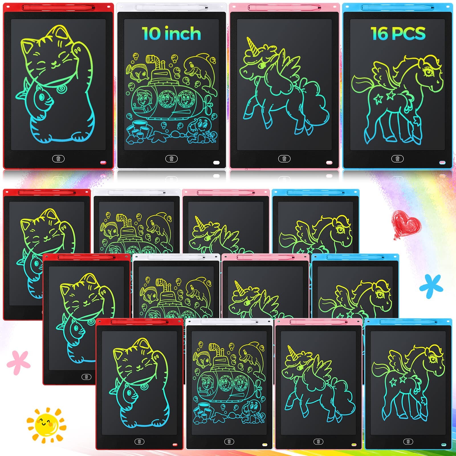 16 Pack LCD Writing Tablet 10 Inch Bulk Kids Drawing Pad Erasable Toddler Doo...