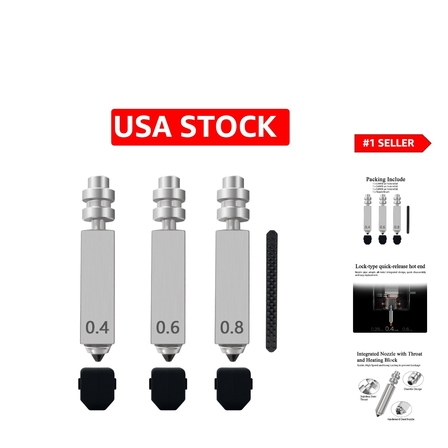 All-Metal Kobra X Nozzles 3PK - 0.4MM, 0.6MM, 0.8MM for Optimal 3D Printing
