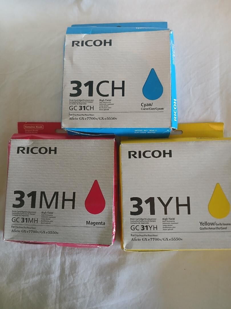 Color Set of 3 Ricoh High Yield Inks GC31C GC31M GC31Y CMY GX e7700n e5550n