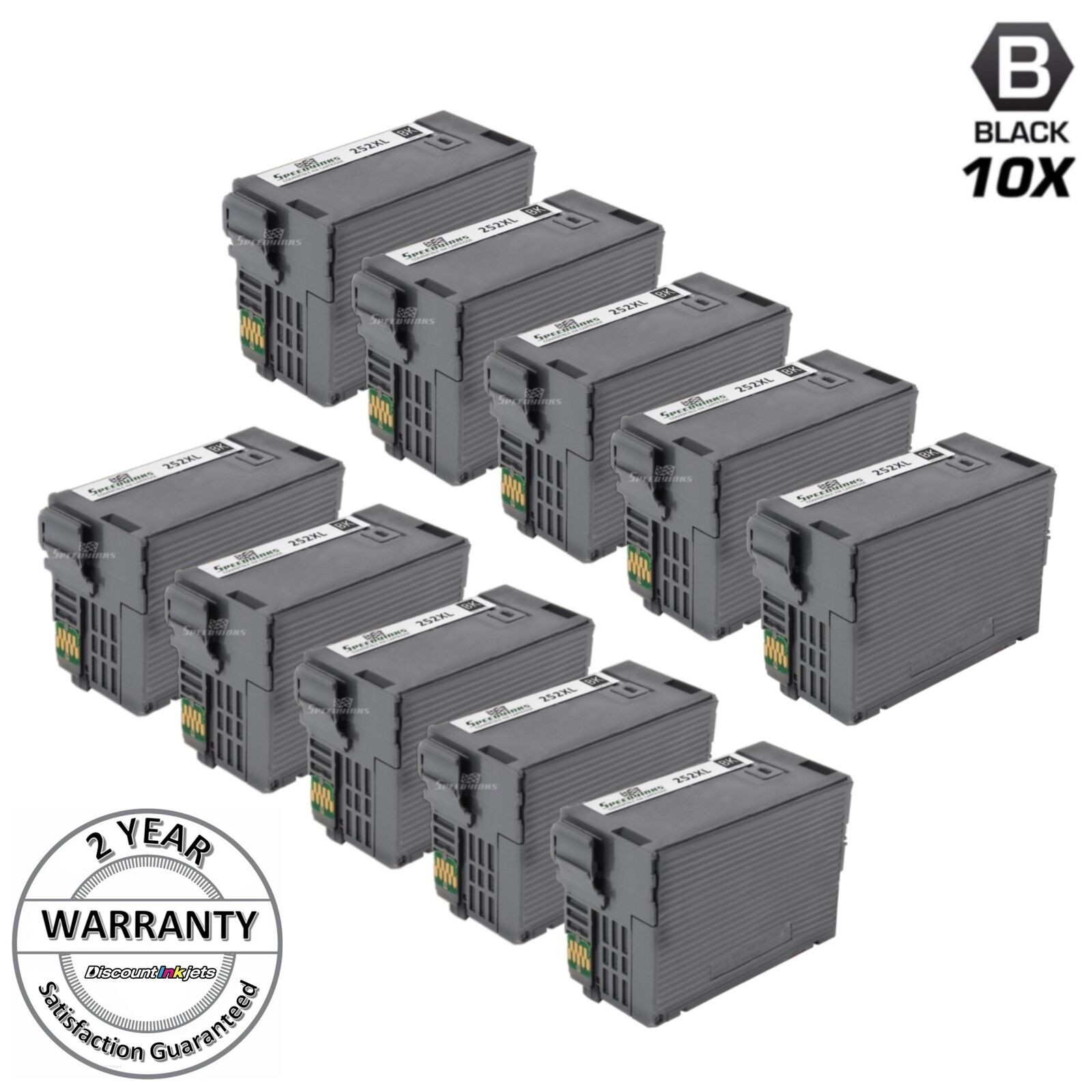 10PK Reman 252XL BLACK Inkjet for Epson T252XL120 HY Cartridge WorkForce WF-7720