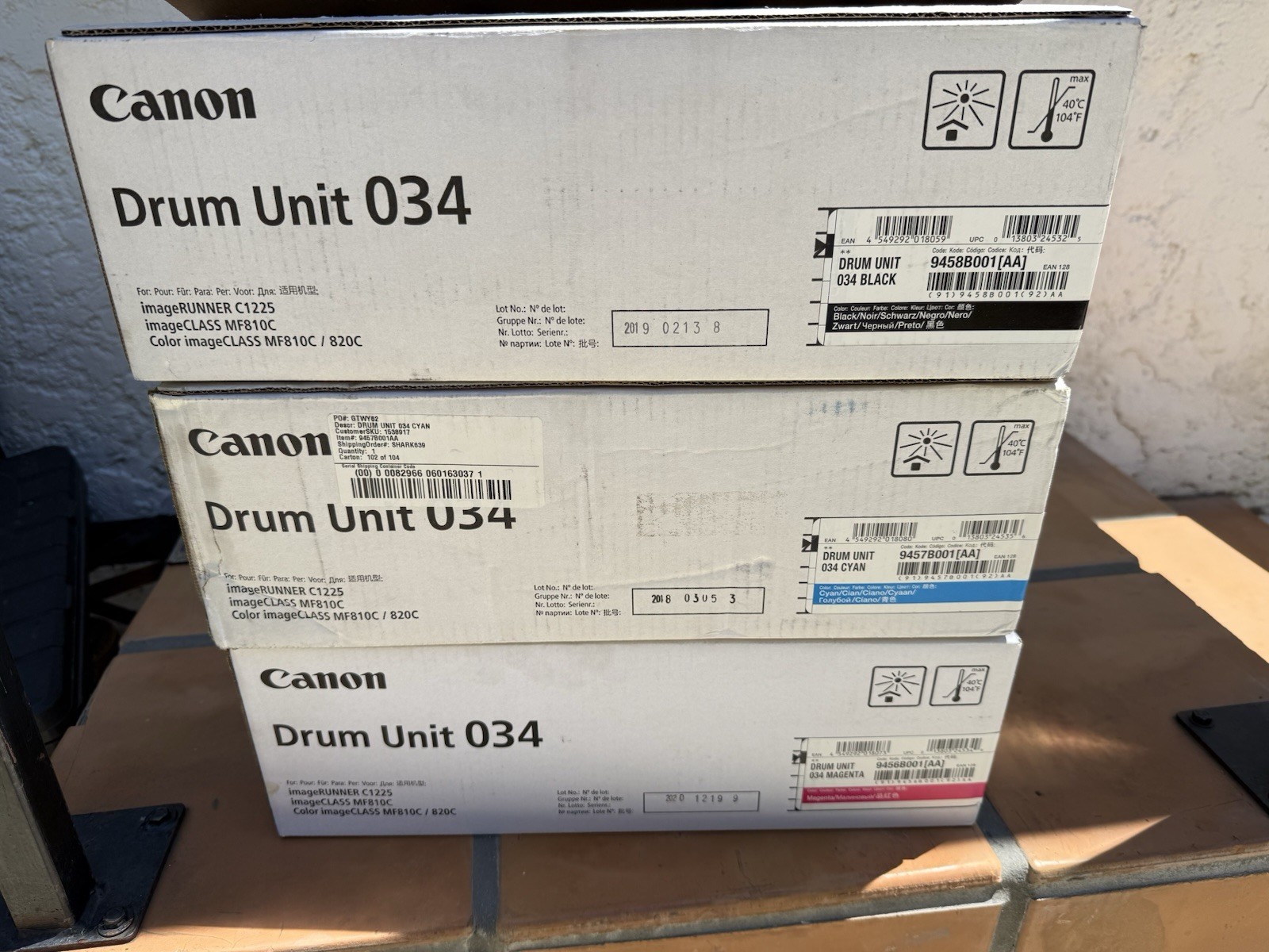 Genuine Canon 034 *USED* Black, Cyan, Magenta Drum Units for MF810Cdn / MF820Cdn