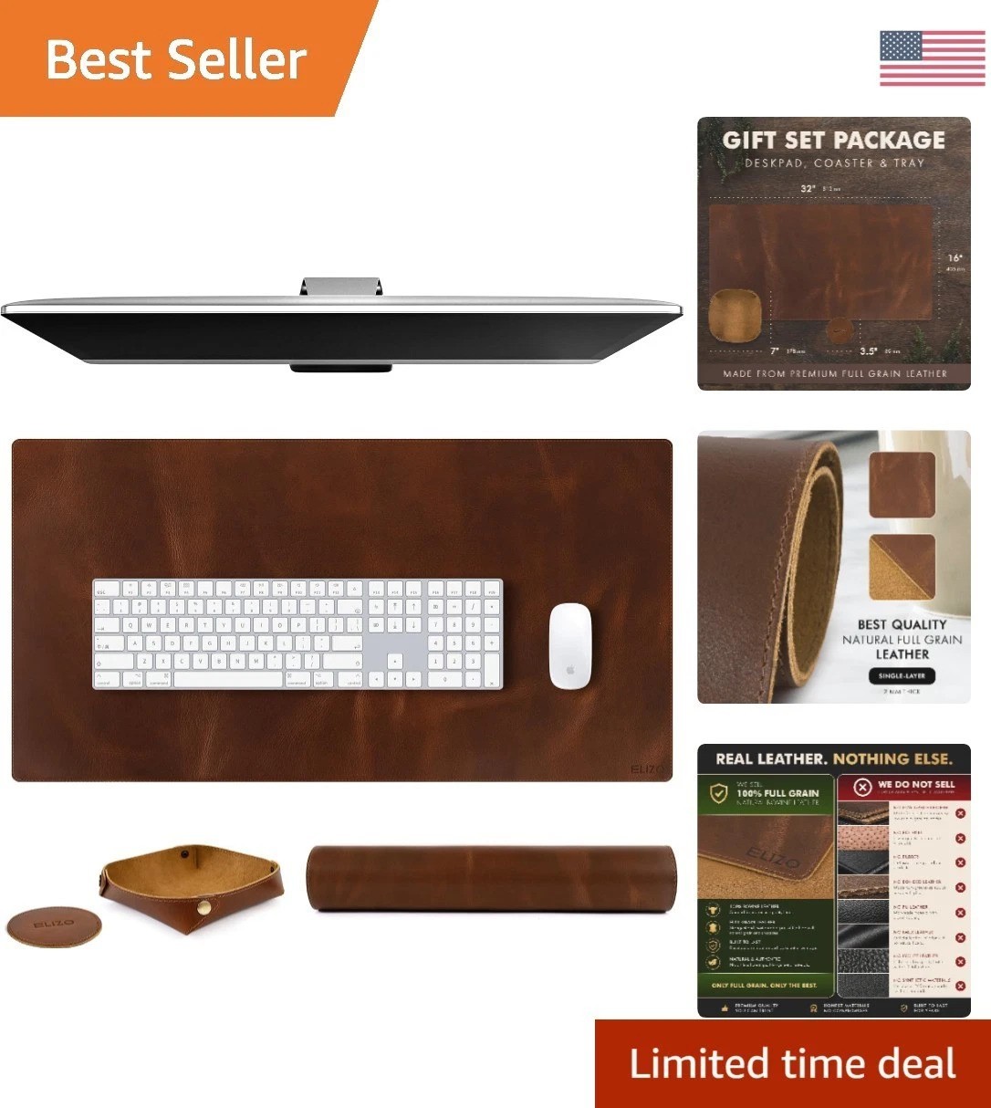 Luxury 32x16 Leather Desk Blotter Set with Coaster - Perfect for Home Office