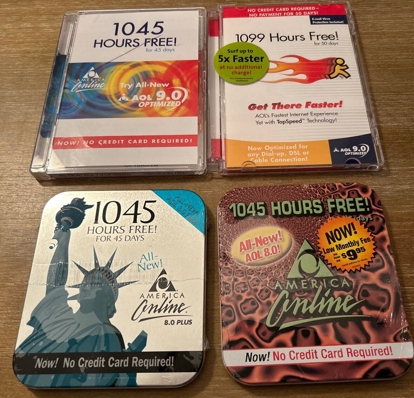 America Online AOL Lot of 4 Installation CDs 8.0 & 9.0-Optimized, Collectible