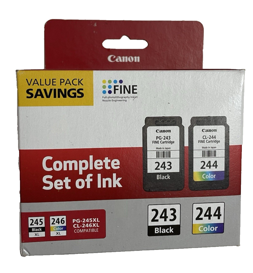 Genuine Canon PG-243 Black & CL-244 Color Ink Cartridges Combo Pack *New Sealed
