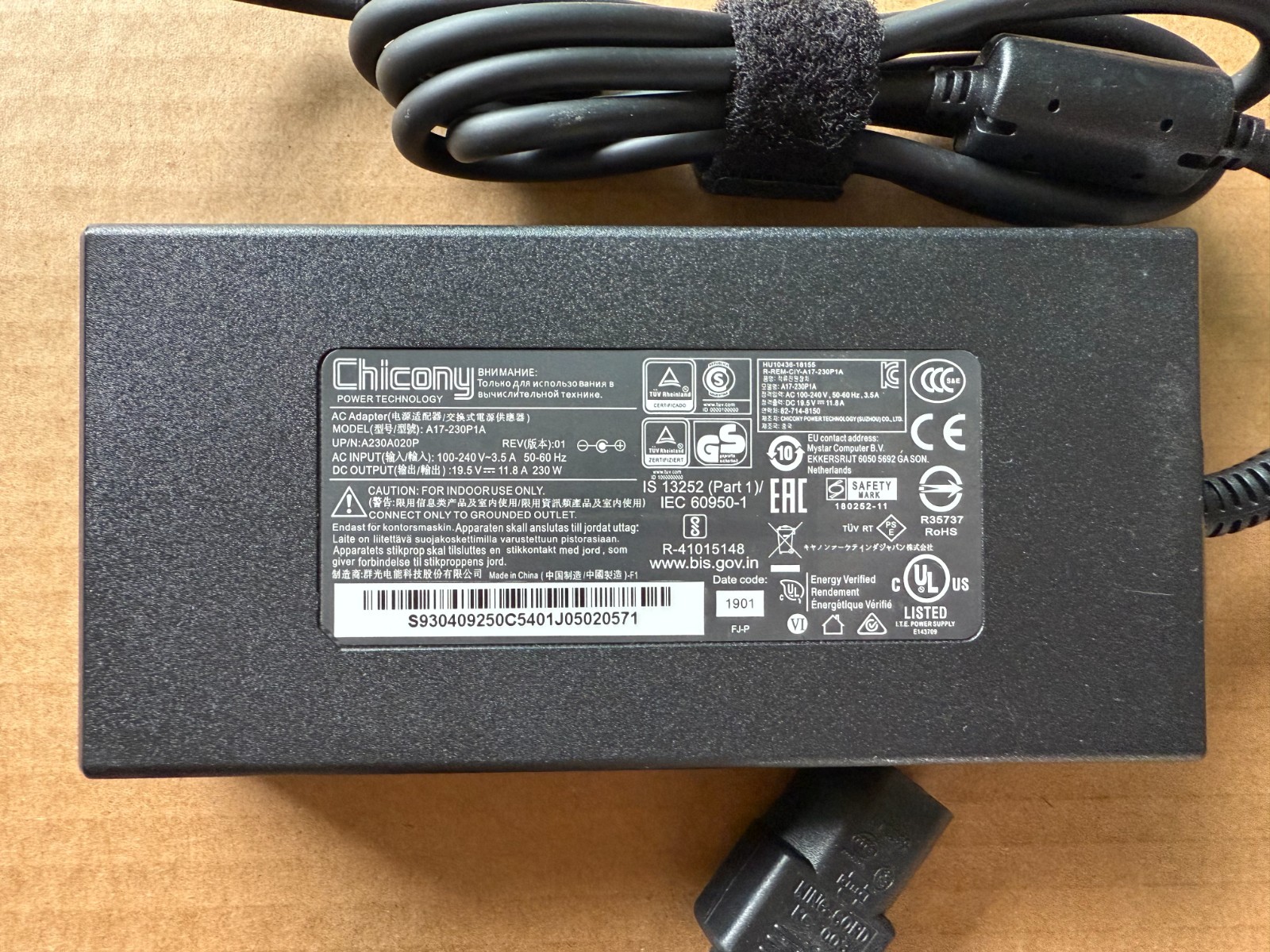 1pc Genuine Chicony AC Adapter 230W A17-230P1A 19.5V 11.8A Laptop Charger